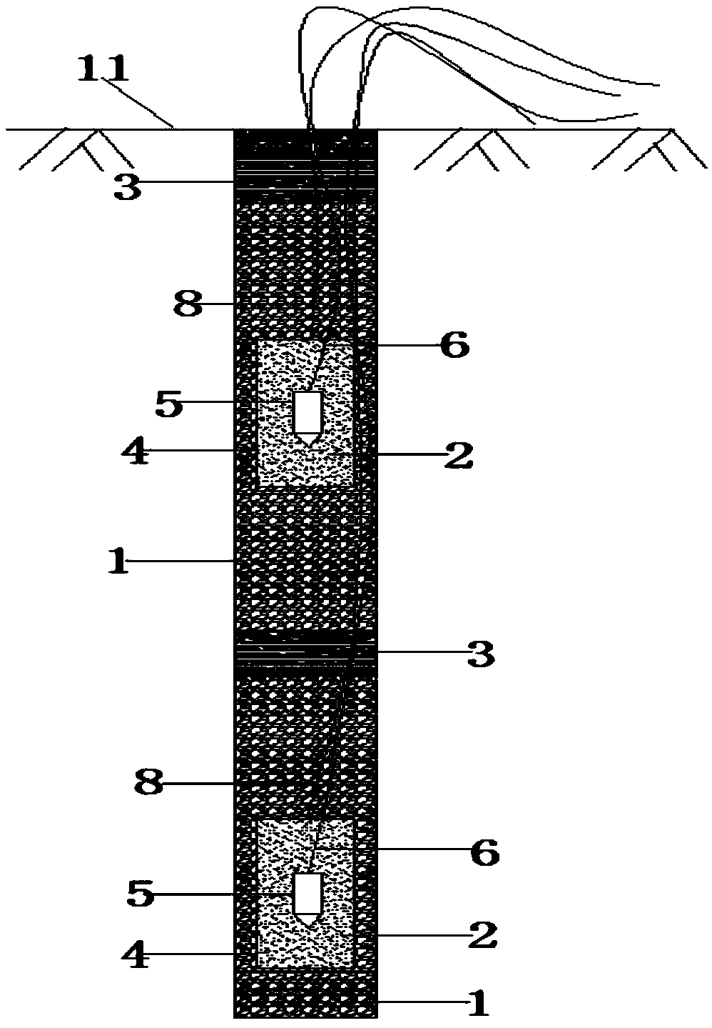 One-hole multi-pore-water-pressure-gauge burying structure and method