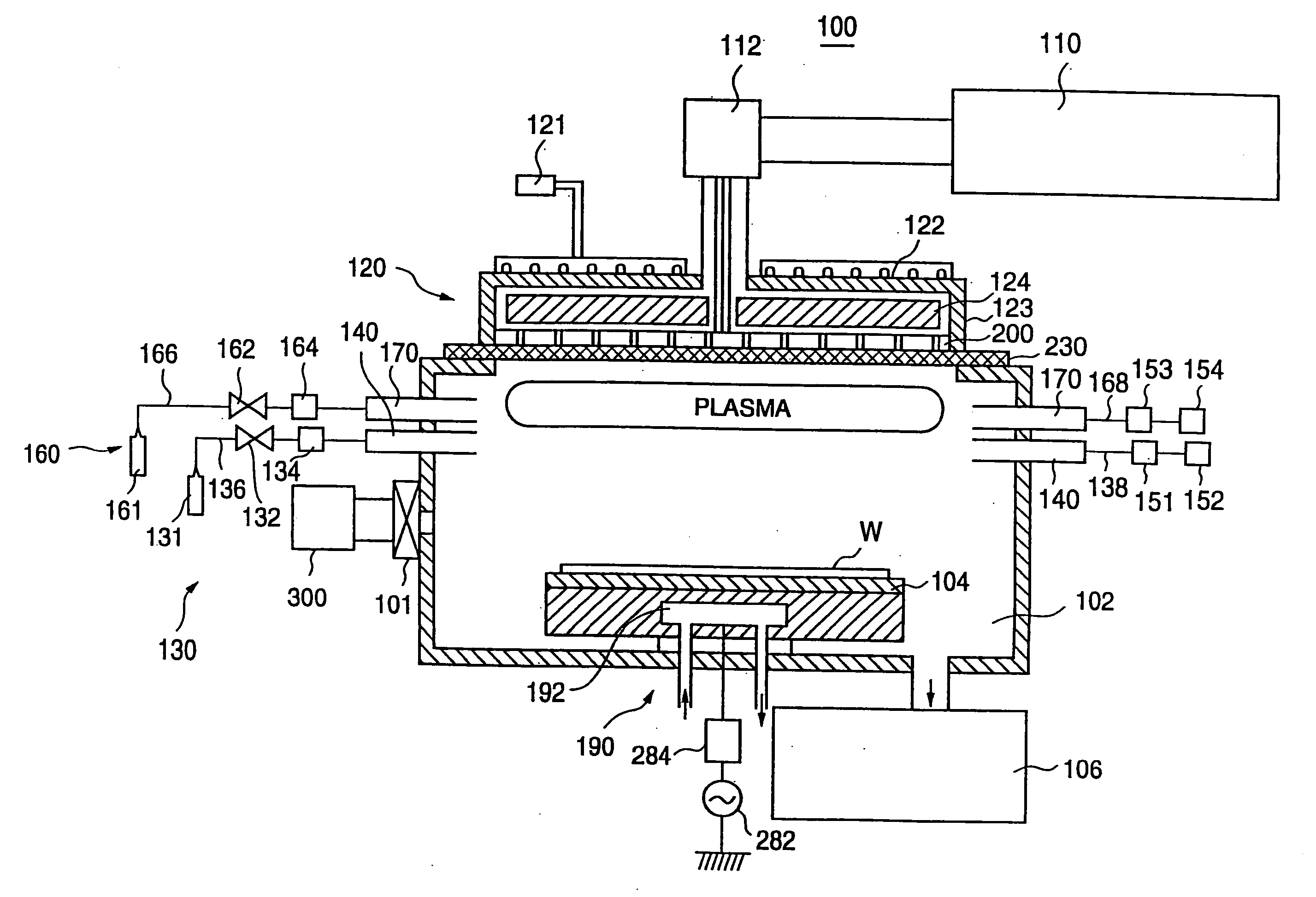 Plasma processing apparatus having an evacuating arrangement to evacuate gas from a gas-introducing part of a process chamber