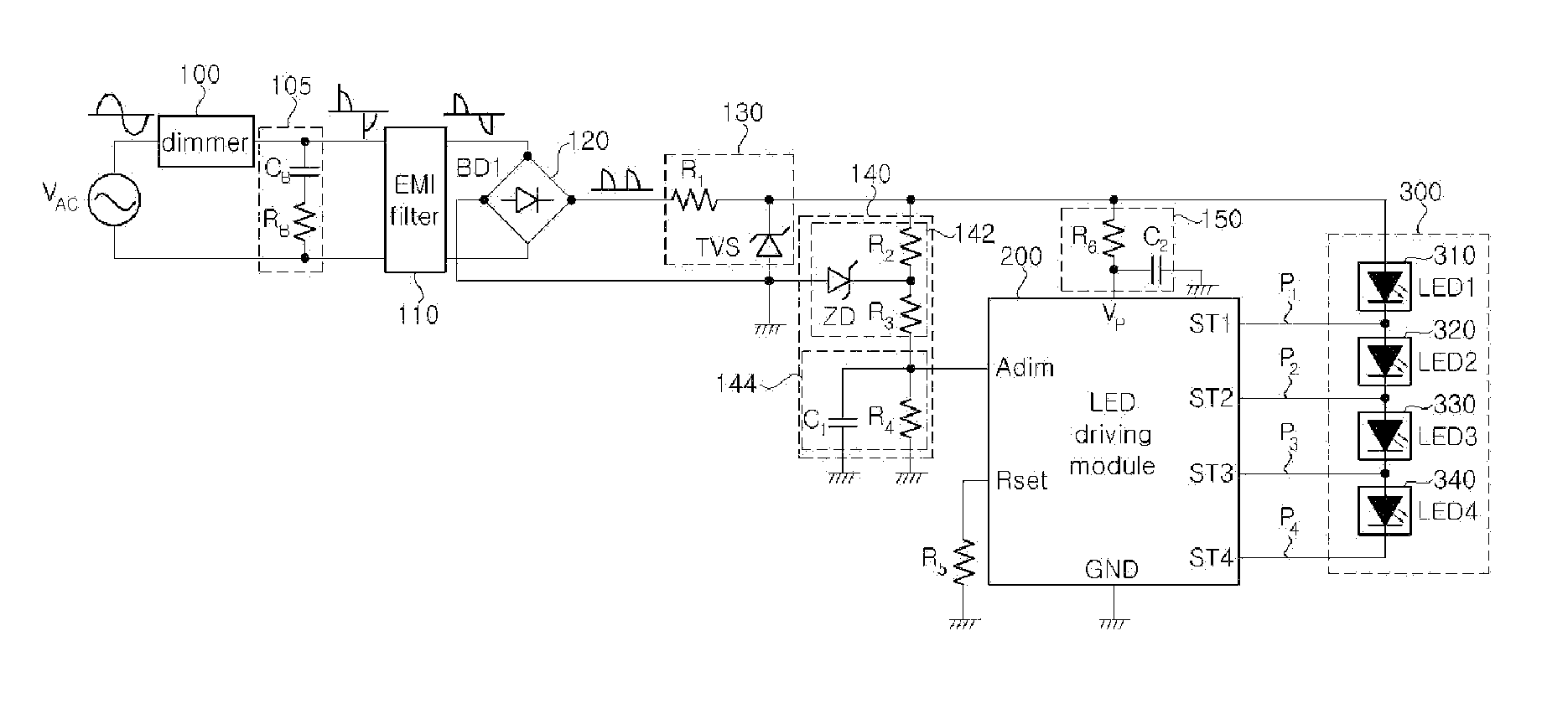 Dimmable ac driven LED illuminating apparatus