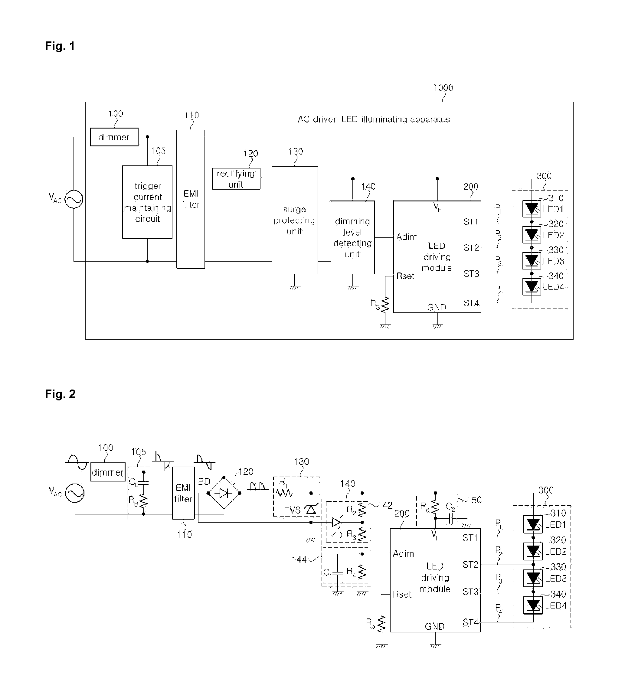 Dimmable ac driven LED illuminating apparatus