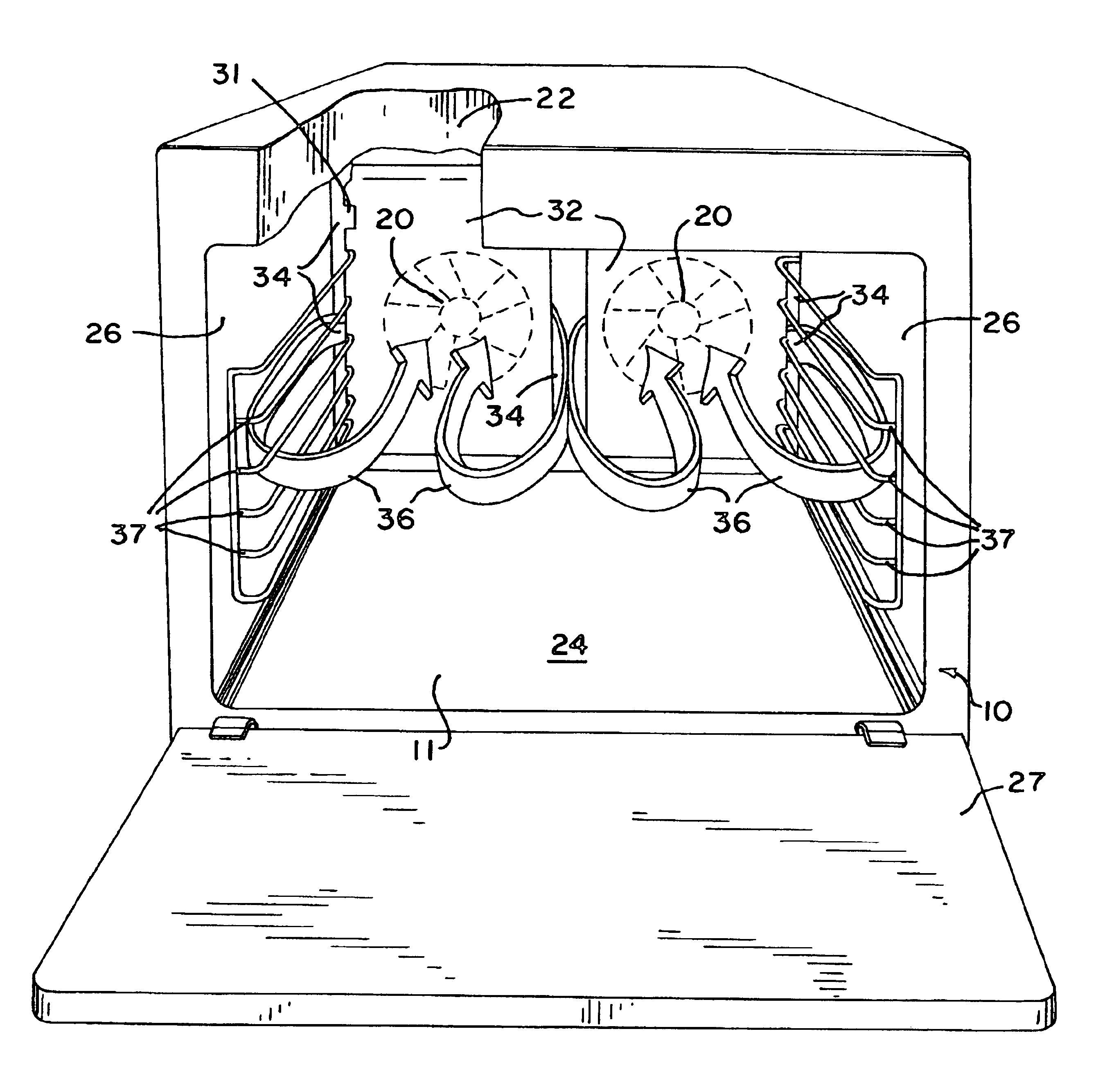 Convection oven with forced airflow circulation zones