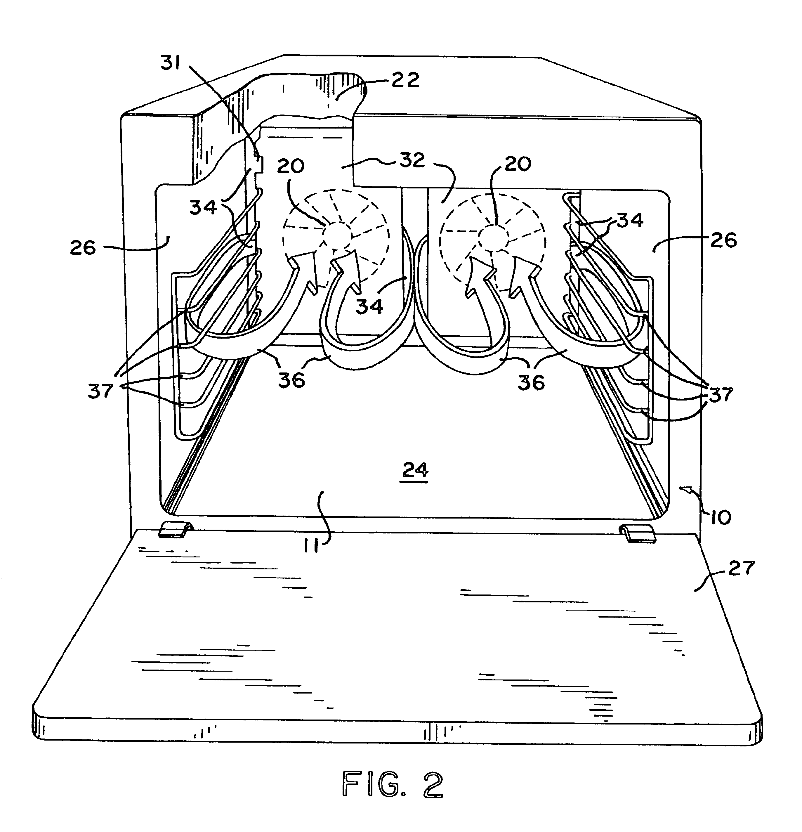 Convection oven with forced airflow circulation zones