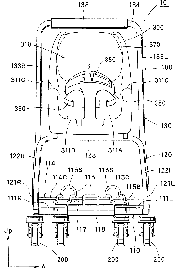 Belt locking mechanism, head supporting body installation structure, seat main body installation structure and shopping vehicle