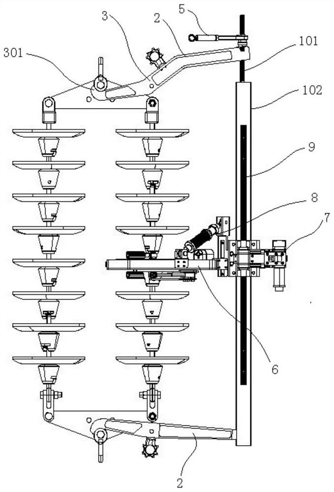 A device for cleaning the surface of an insulator string