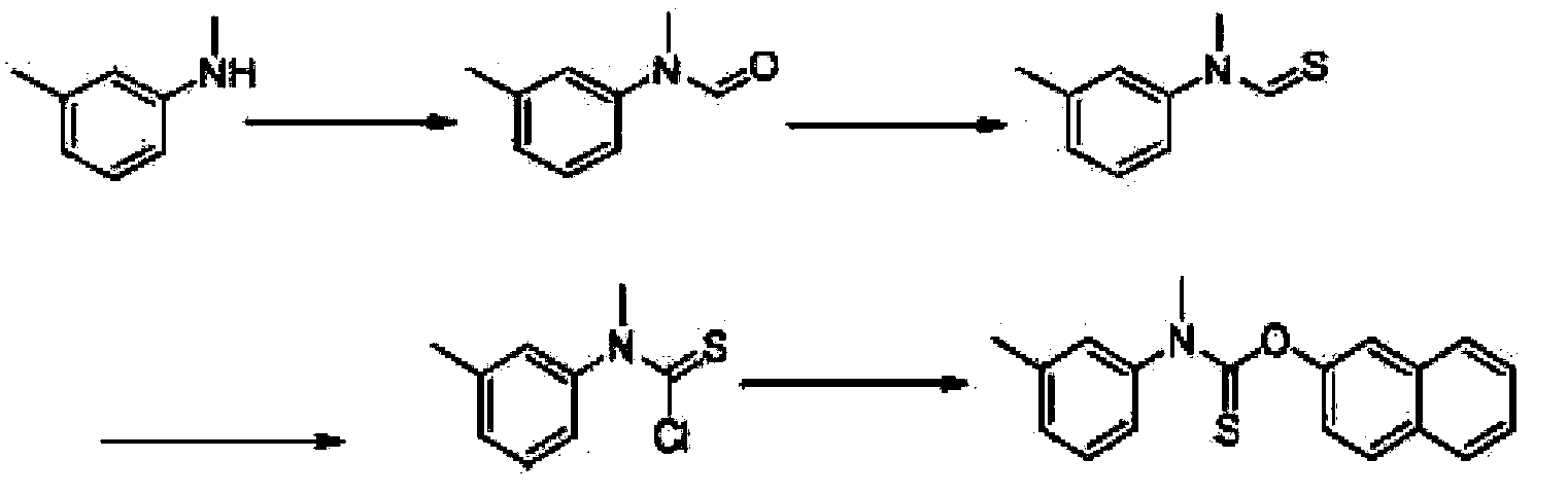Method for preparing N-methyl-N-(3-methyl phenyl) thiocarbamate-2-naphthyl