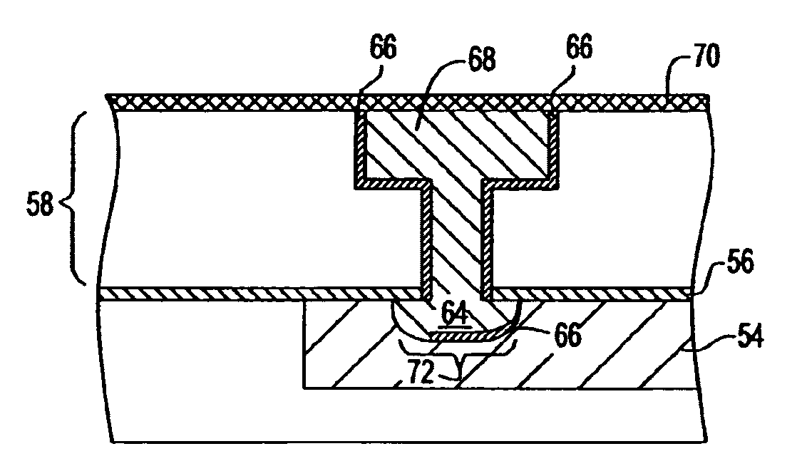 Structure and method of chemically formed anchored metallic vias