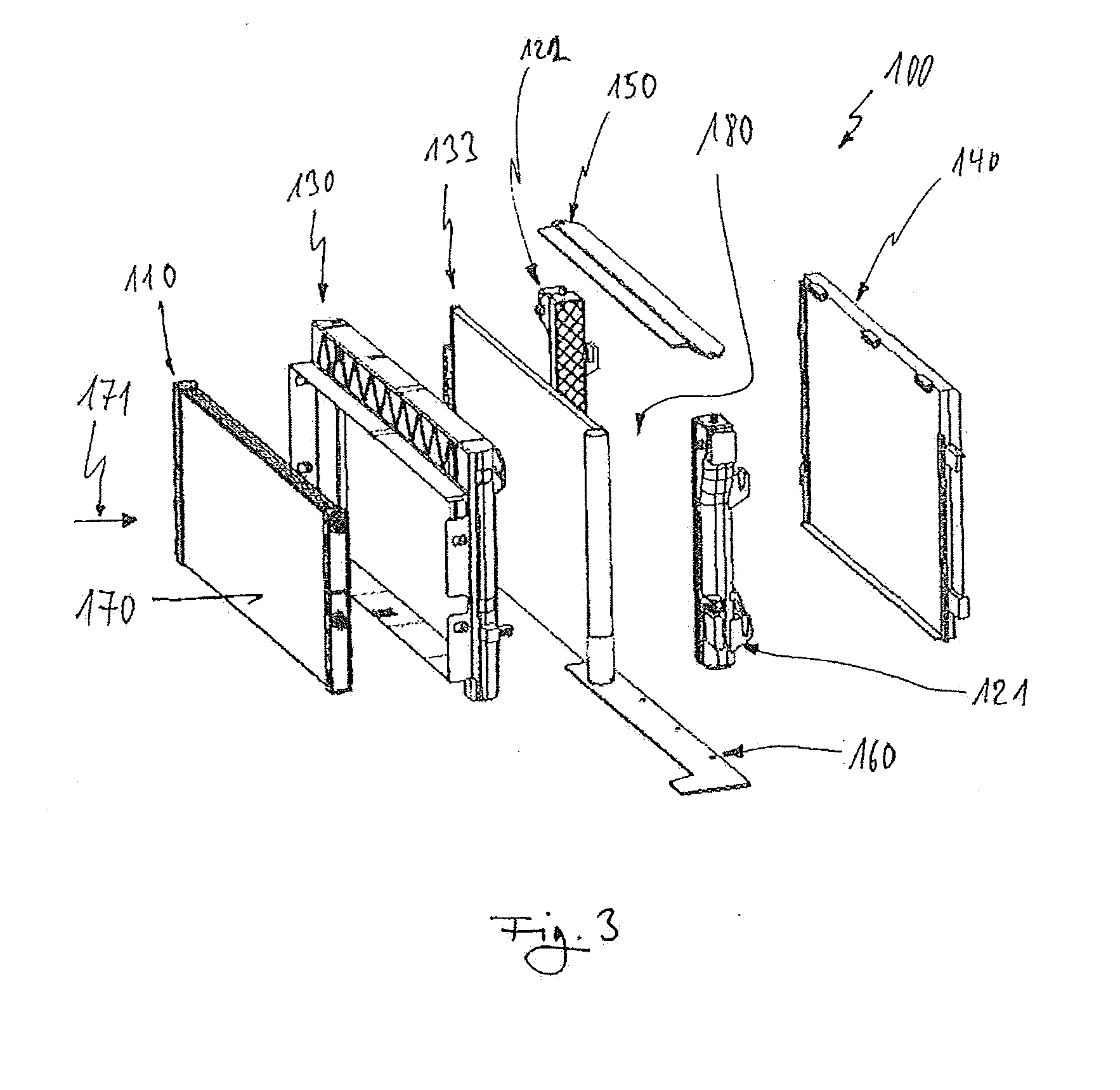 Cooling module and pair of adapters for module standardization