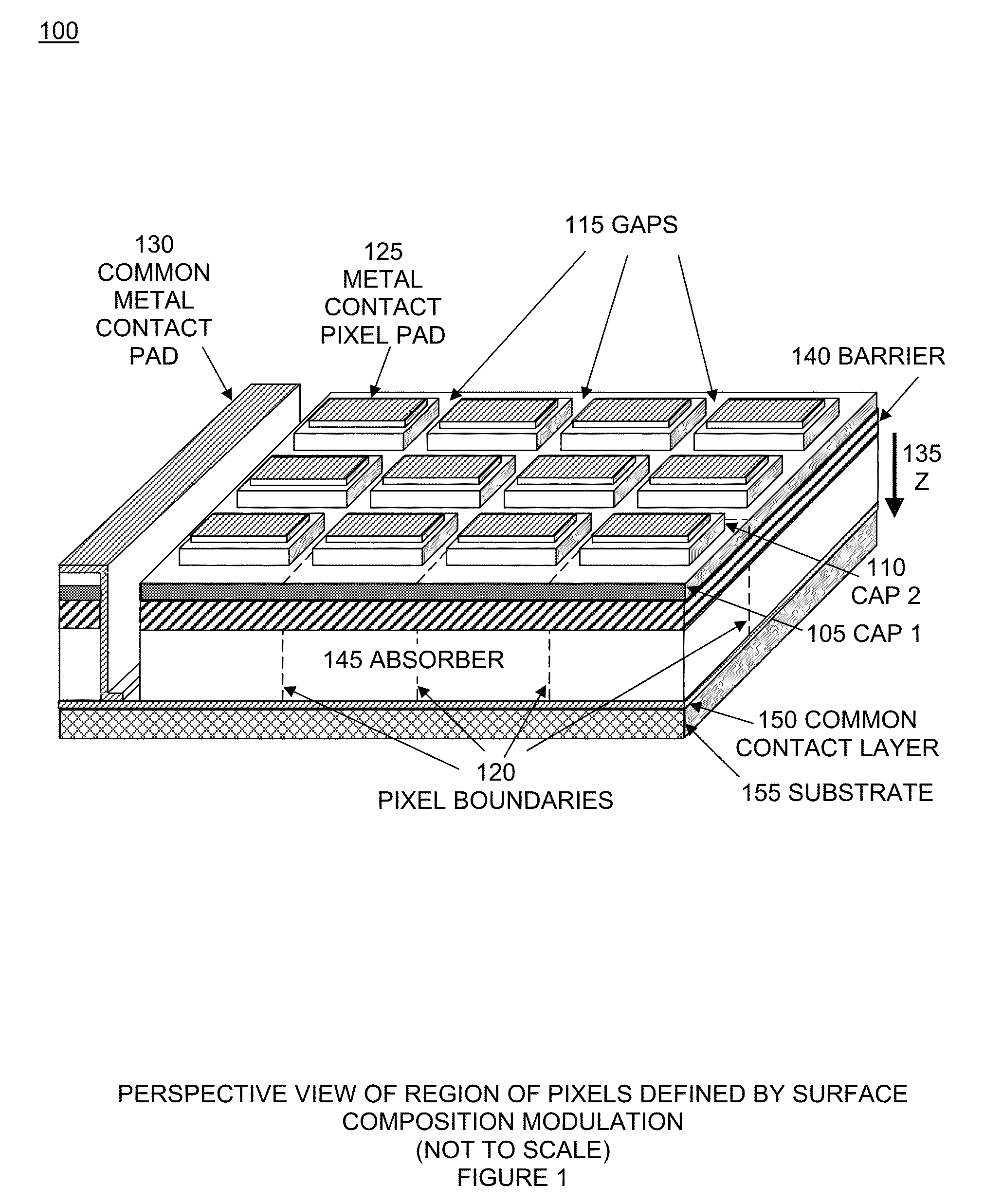 Focal plane array with pixels defined by modulation of surface Fermi energy