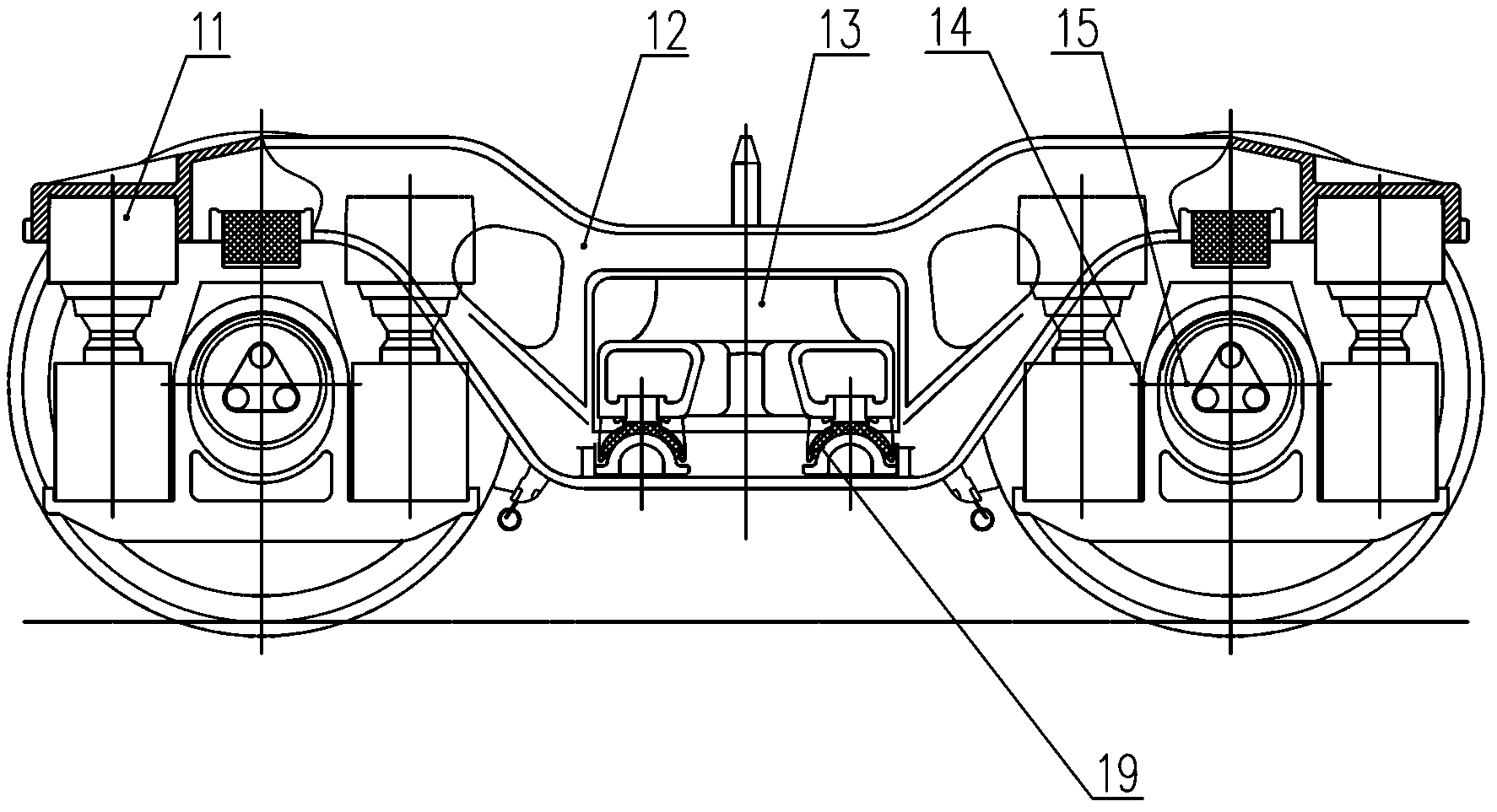Railway vehicle shaft box suspension type self-height-adjusting bogie