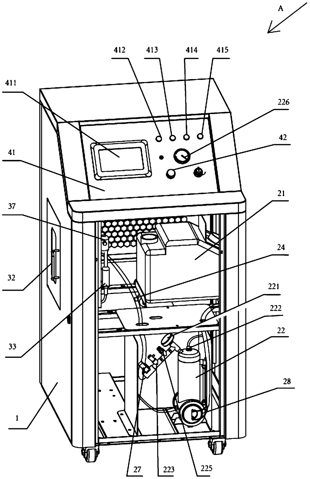 A three-way catalytic cleaning machine