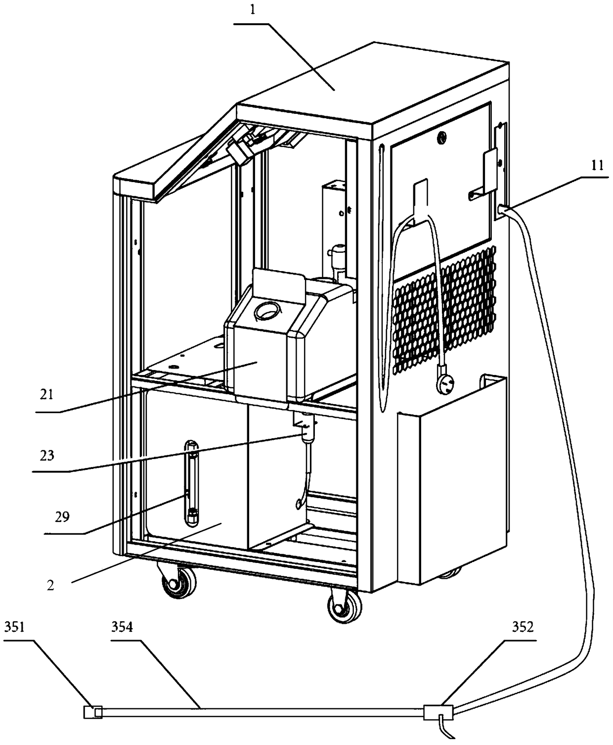 A three-way catalytic cleaning machine