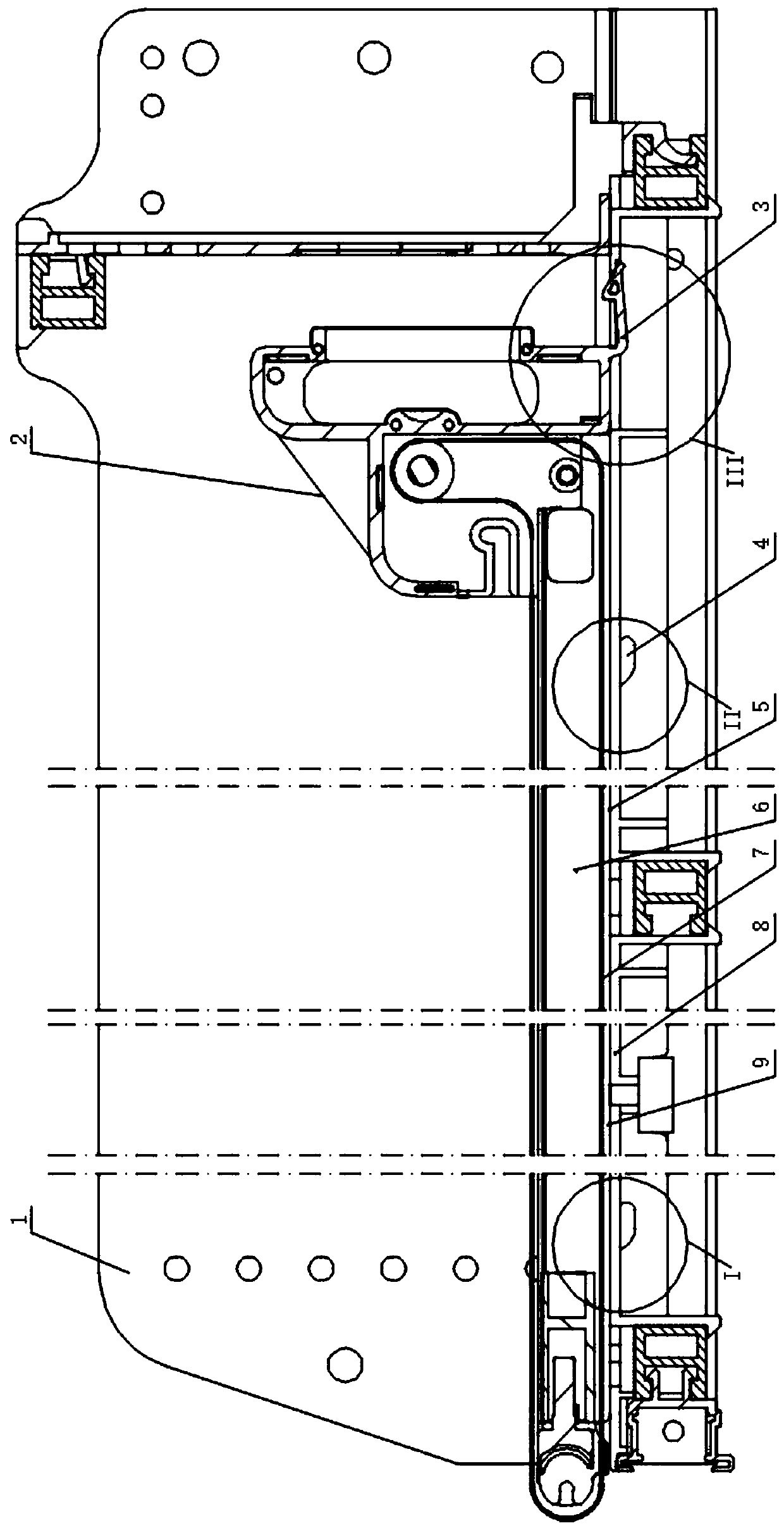 Crawler belt clamping structure of warehouse of vending machine