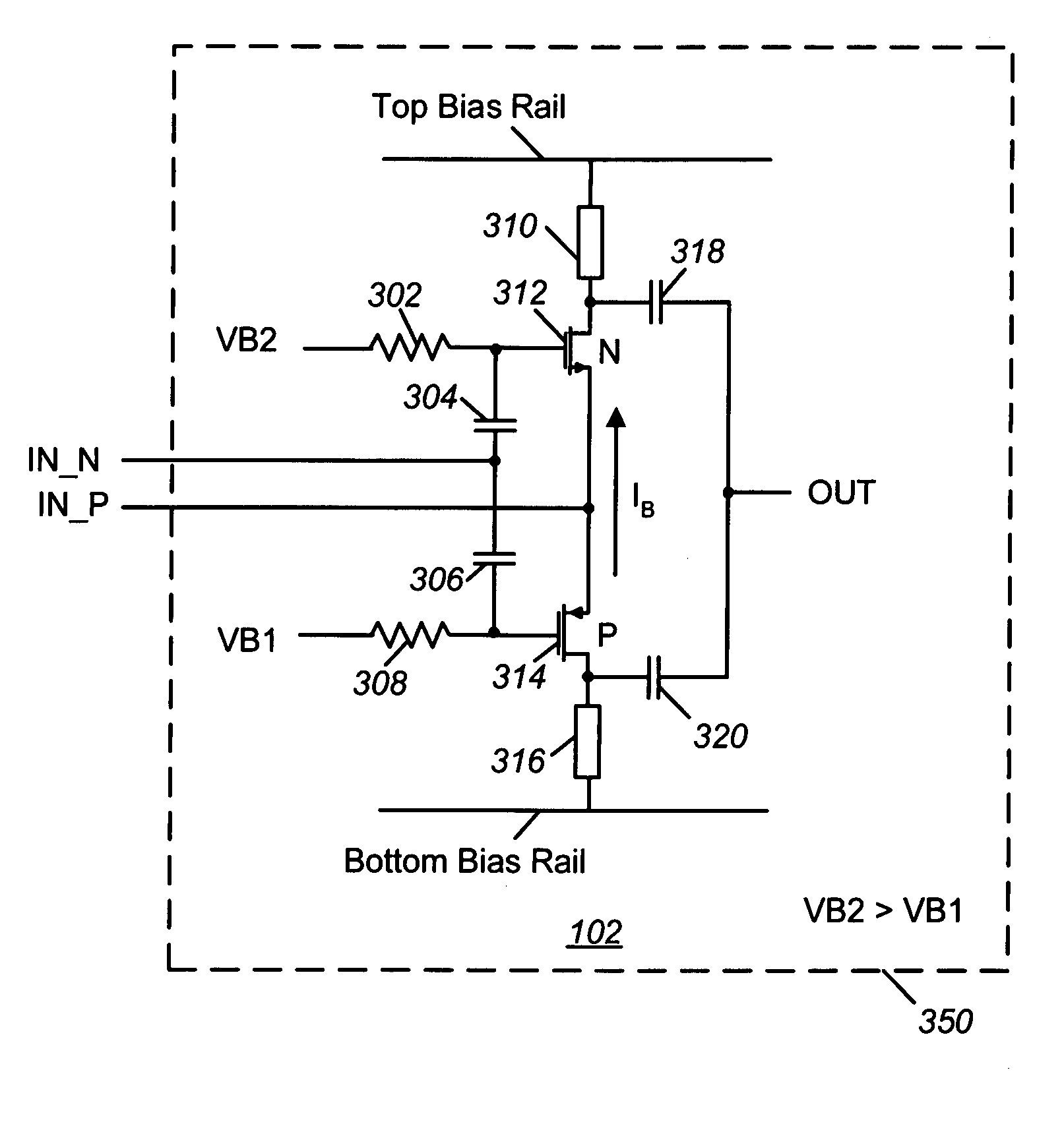 Integrated circuit having a low power, gain-enhanced, low noise amplifying circuit