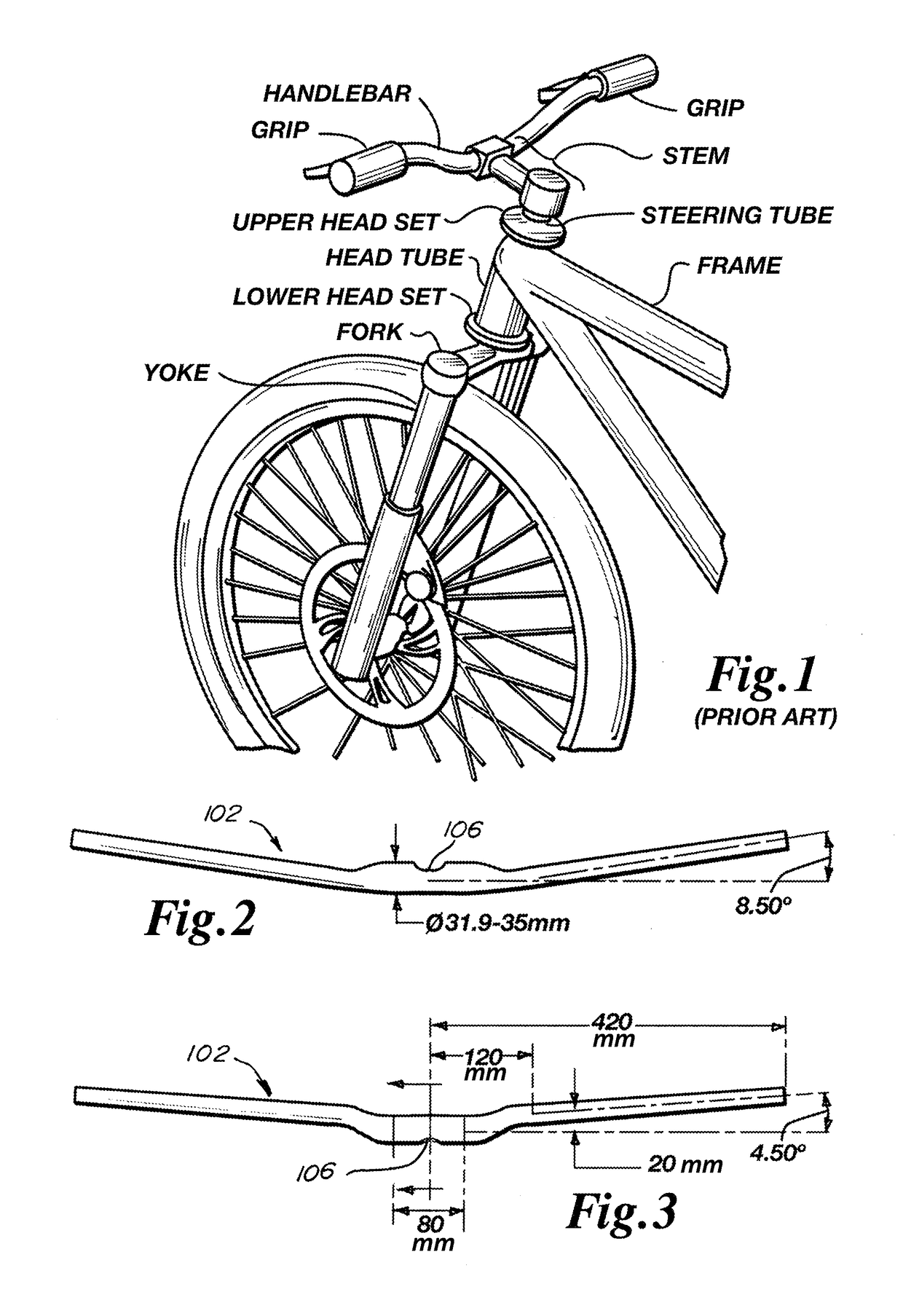 Bicycle handlebar, stem, and fork arrangement