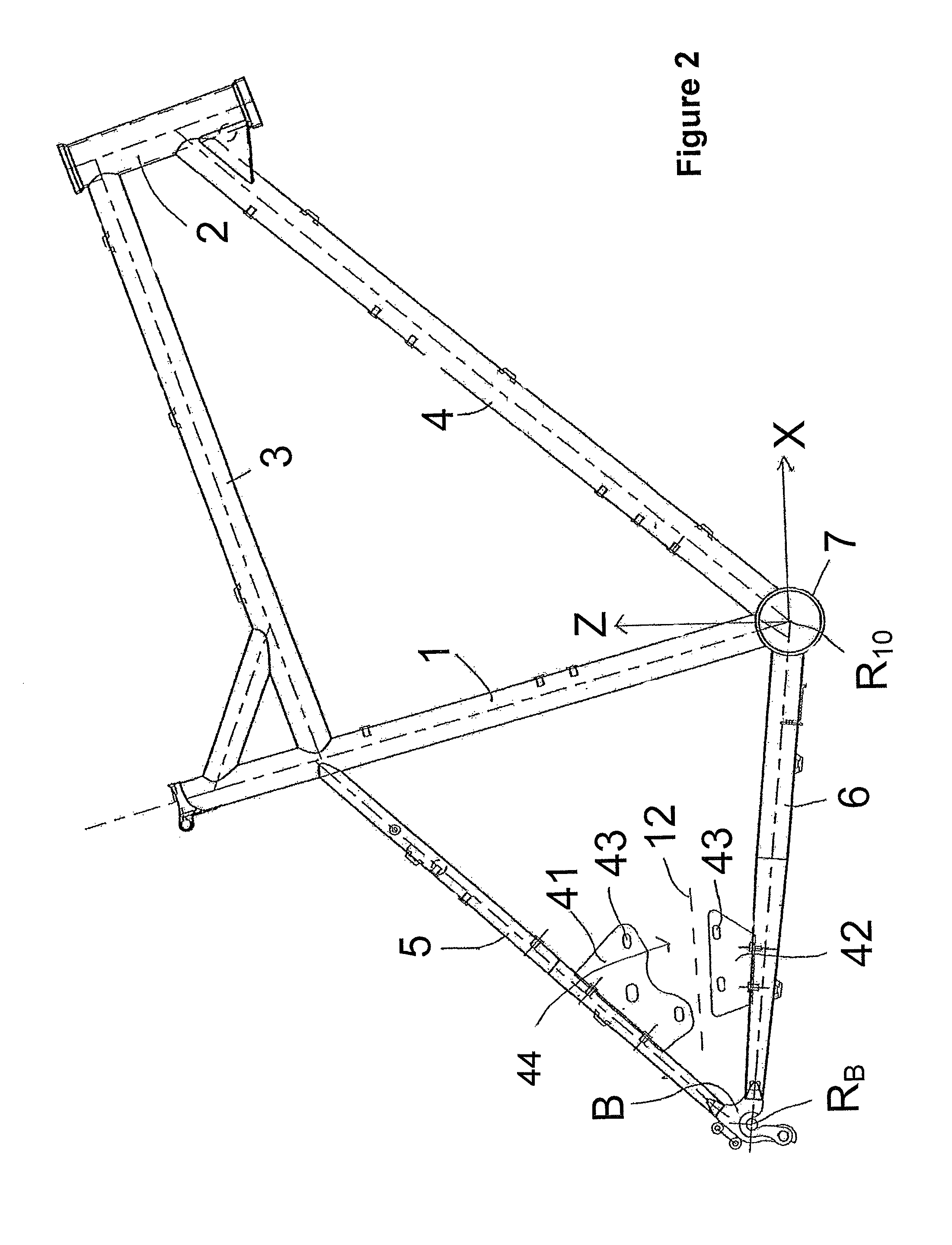 Wheeled vehicle with electric drive in the rear frame triangle and electric motor for a wheeled vehicle