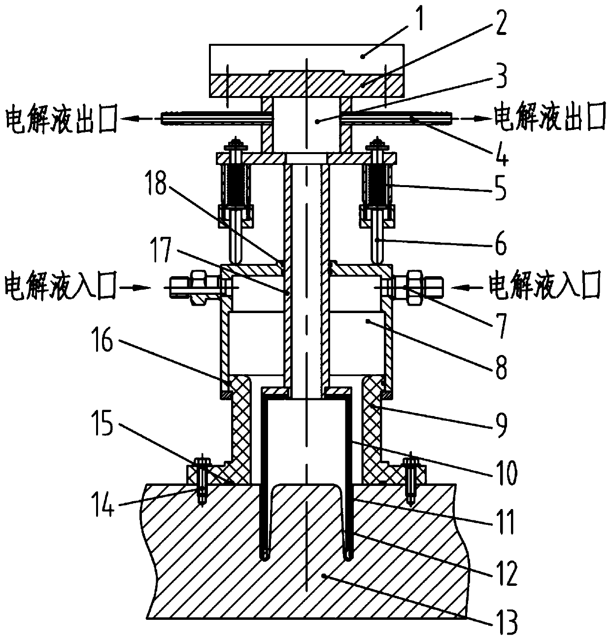 Electrolytic machining device and method for a deep special-shaped hole