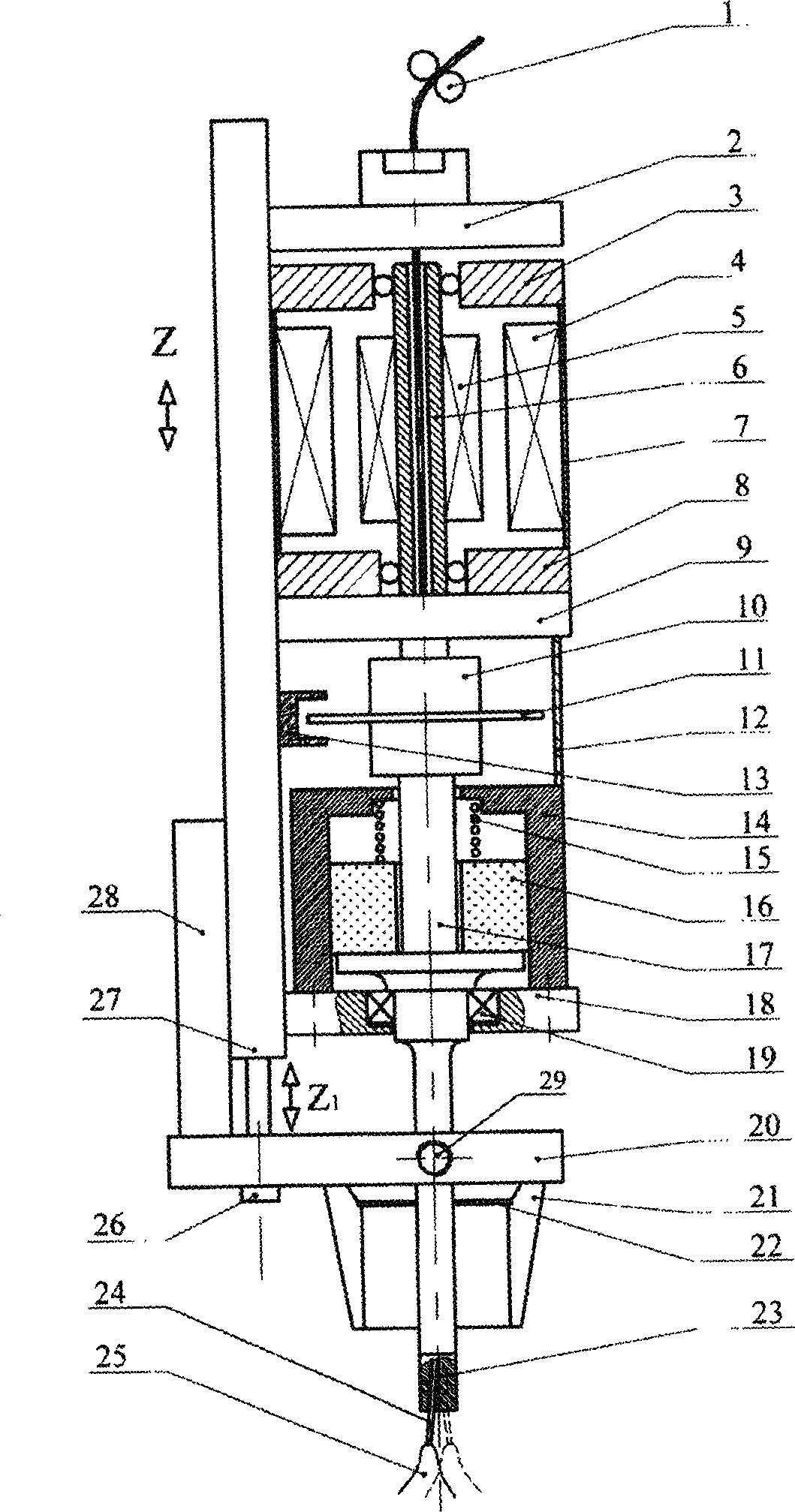 Rotary electric arc narrow gap welding method and device driven by hollow shaft motor