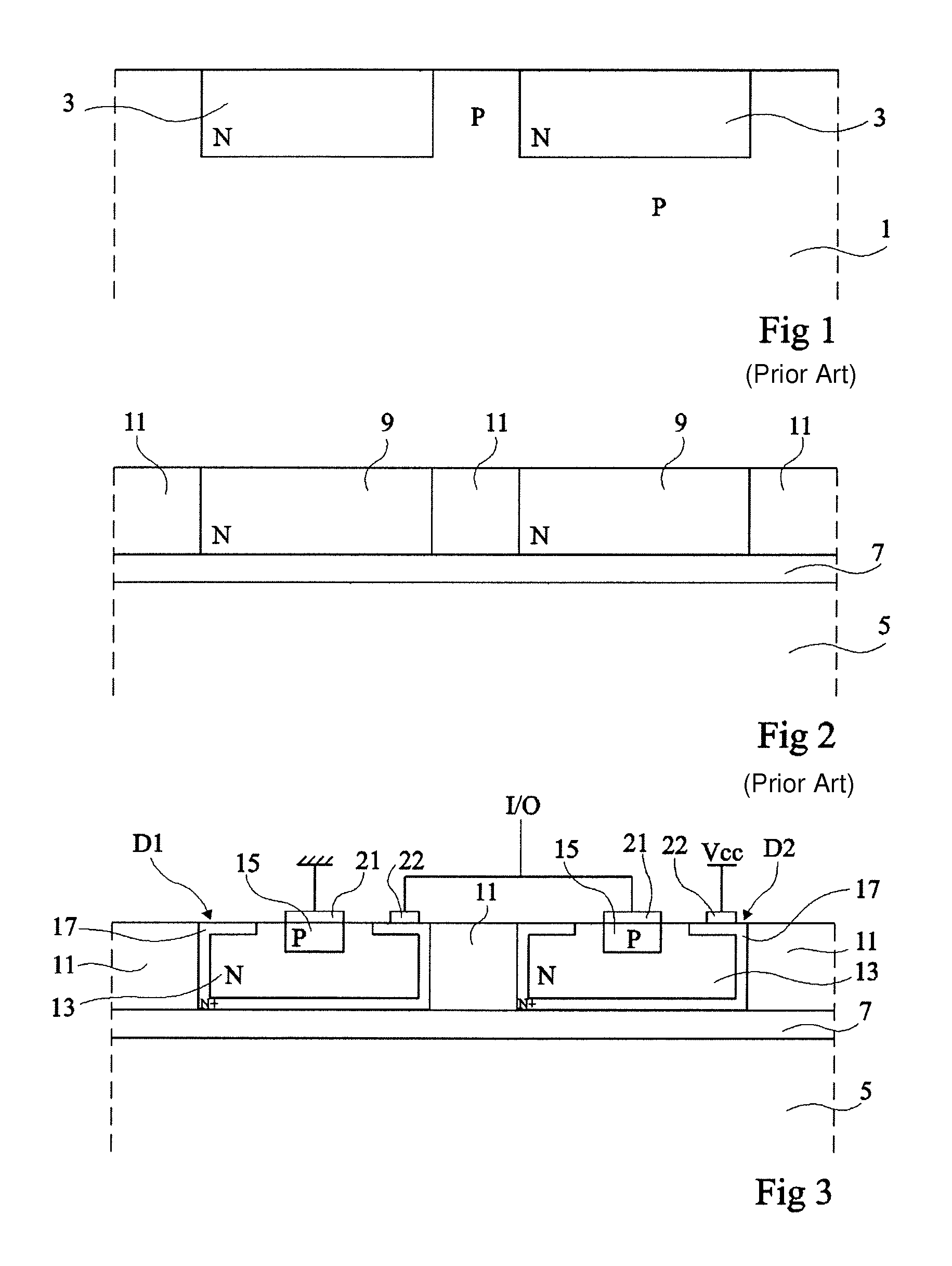 Structure of high-frequency components with low stray capacitances