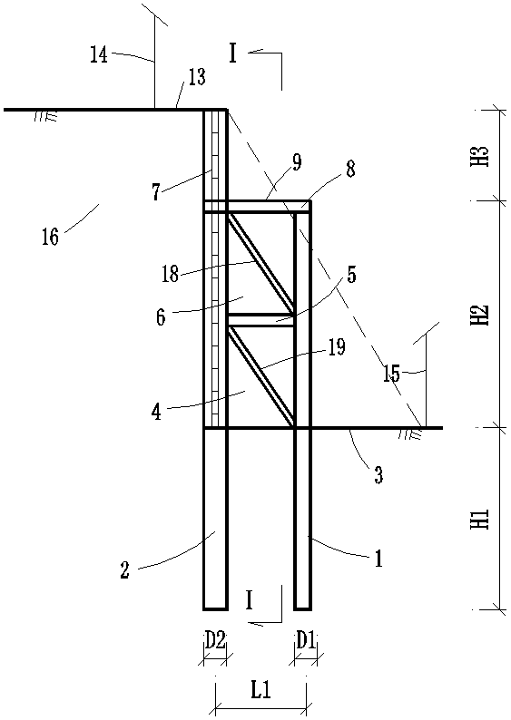 Supporting structure for slide-resistant piles and structure piles and construction method