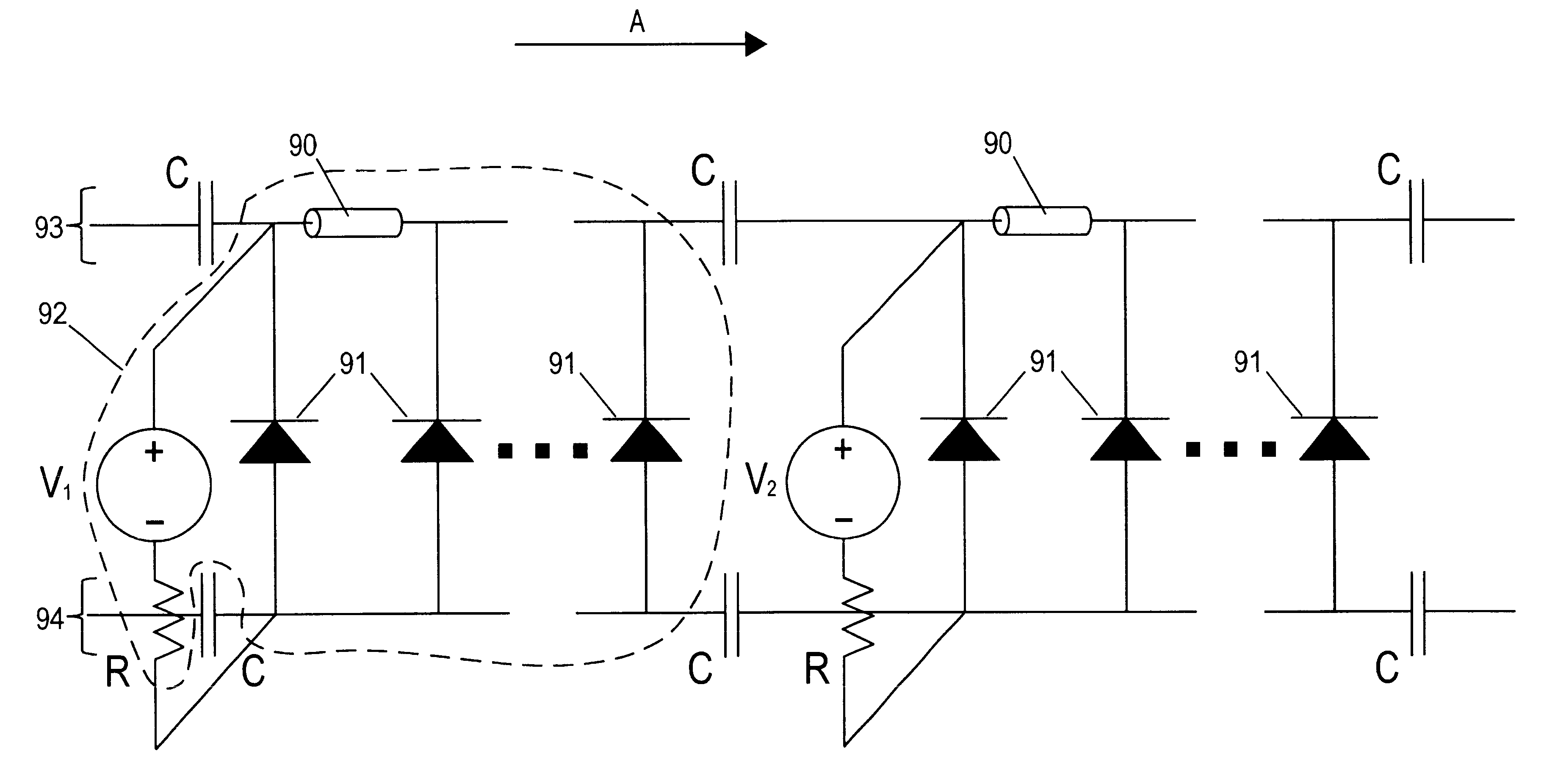 Voltage biased section of non-linear transmission line