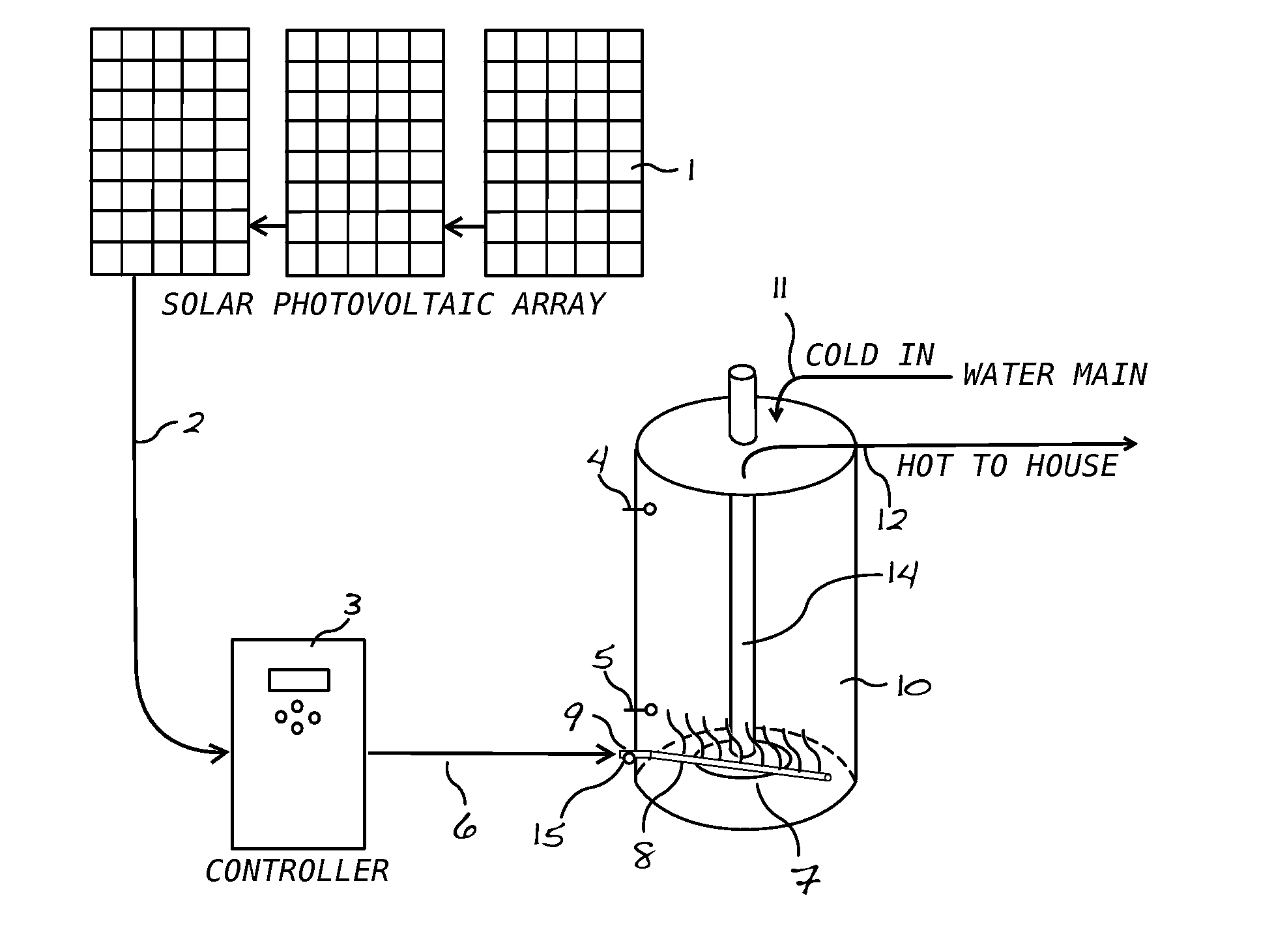Solar Photovoltaic Water Heating System Utilizing Microprocessor Control and Water Heater Retrofit Adaptor