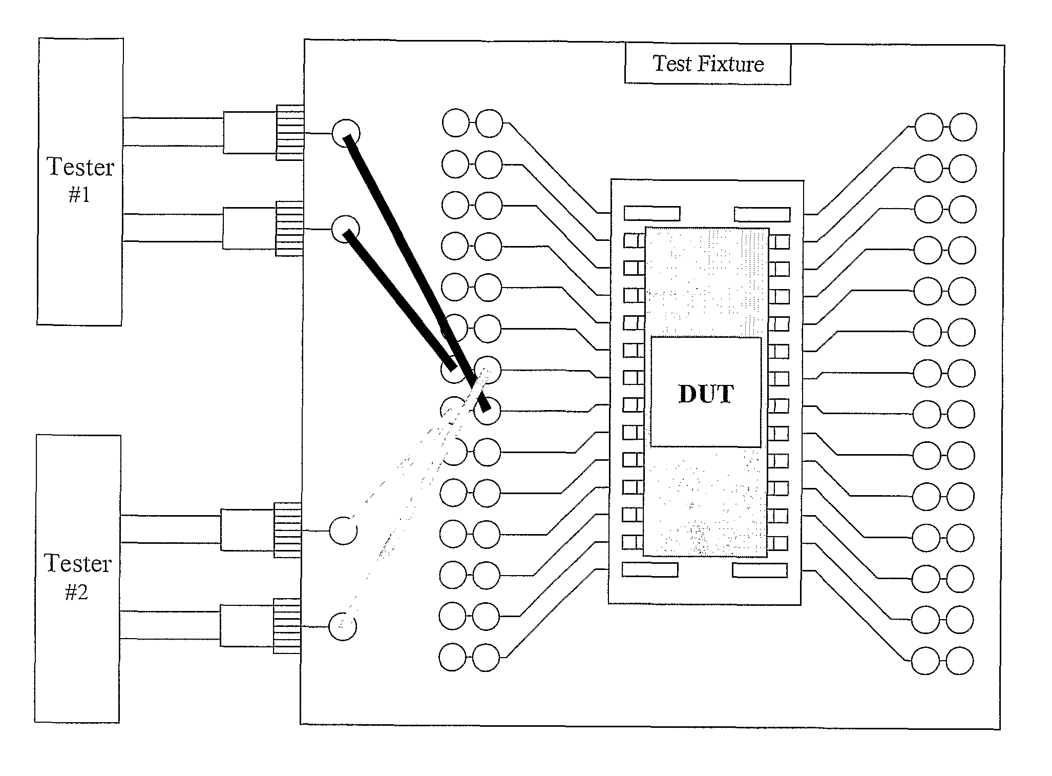 Electrical connector for semiconductor device test fixture and test assembly