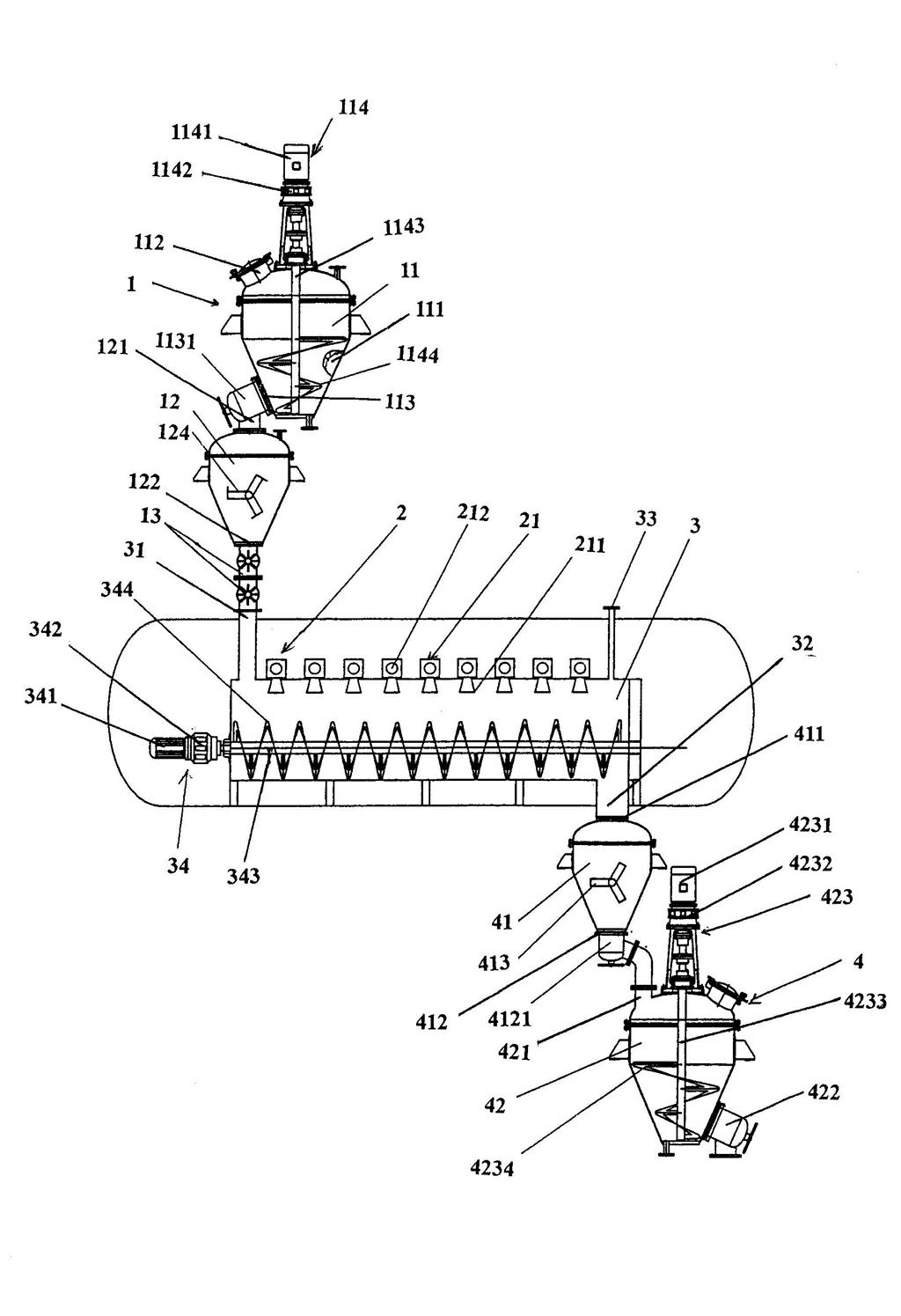 Continuous vacuum microwave drying device