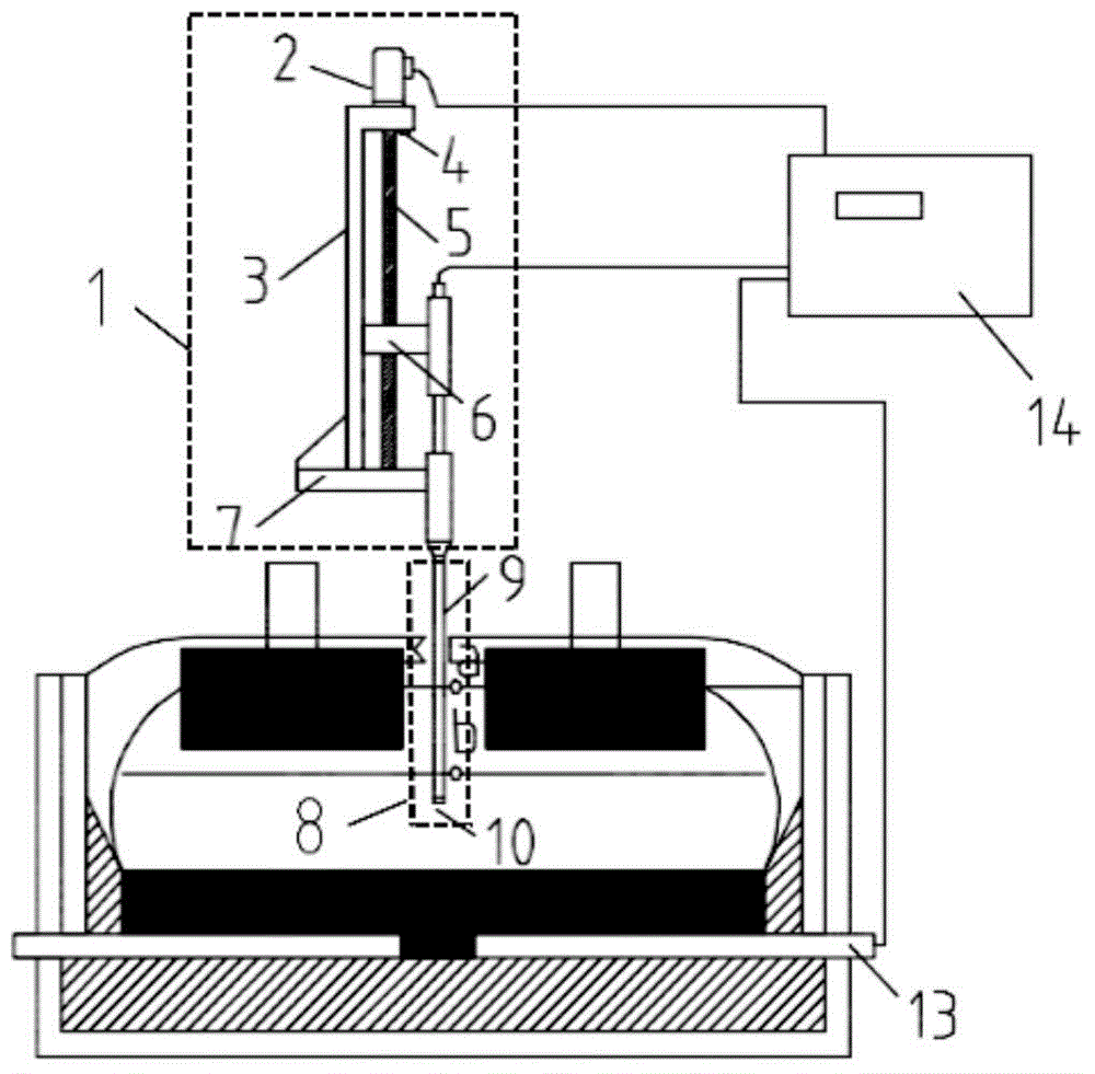 Measuring device and method for height of melt of aluminum electrolytic cell and pressure drop of furnace bottom