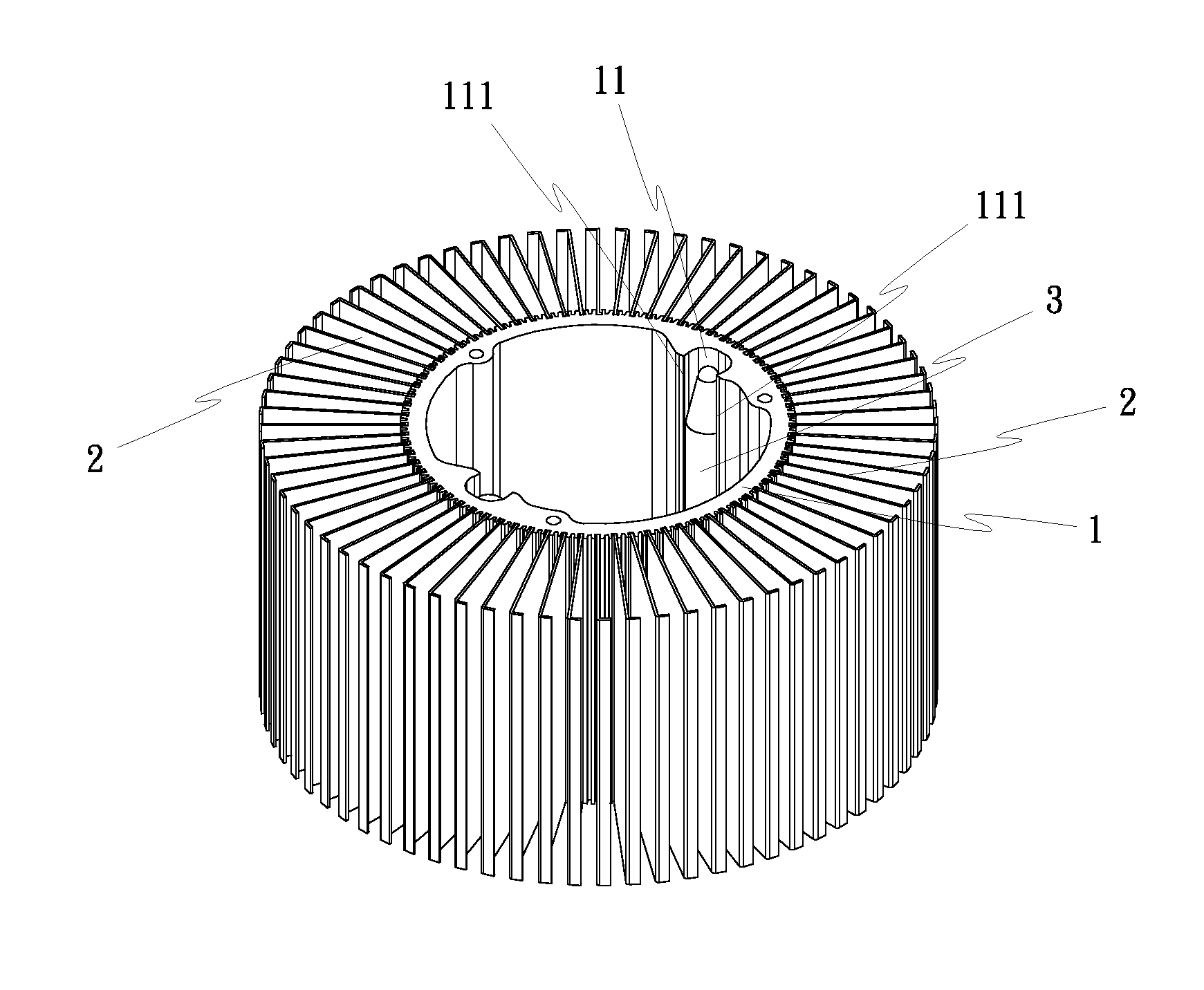 Radial heat sink with heat pipe set therein