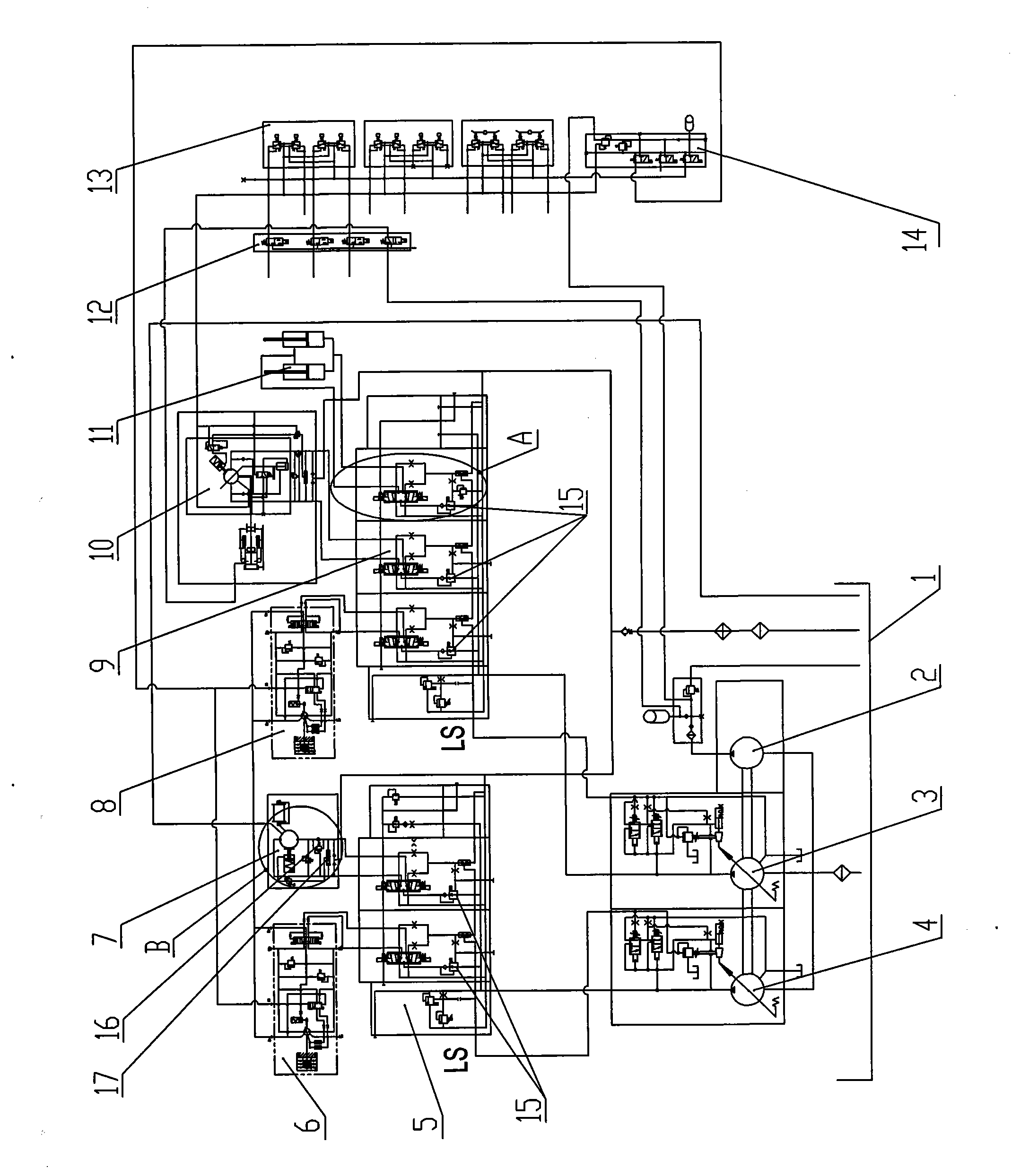 Hydraulic system for sideboom