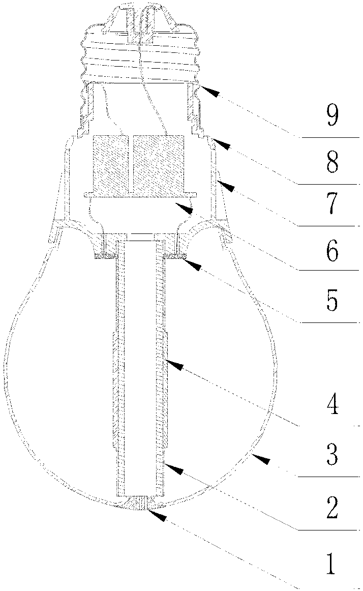 Light-emitting diode (LED) bulb with internal convection radiating structure and LED light source device