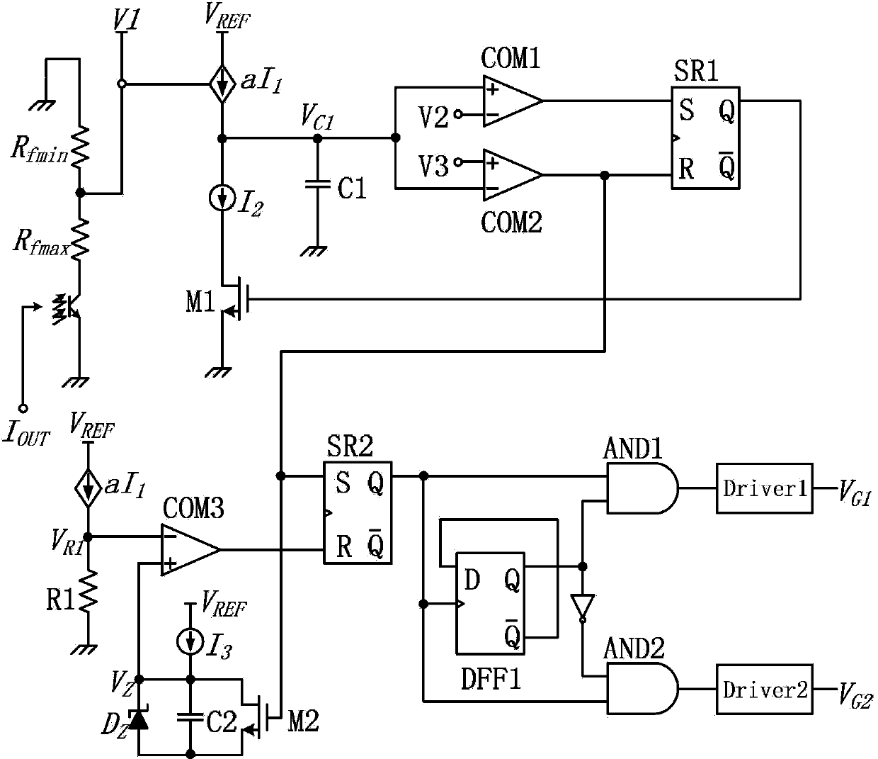 Staggered parallel flyback LED driving power supply and PFM (pulse width modulation) control circuit thereof