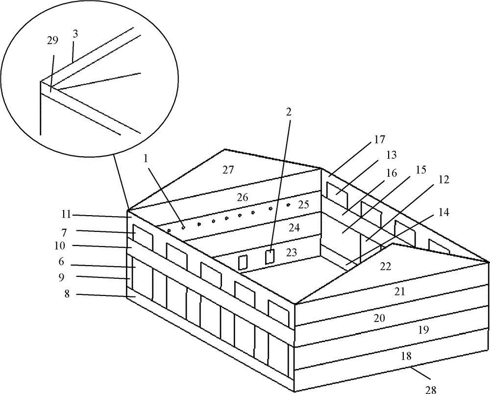 Method for realizing numerical simulation of indoor thermal environment by utilizing air thin layer arranged at inner surface of building