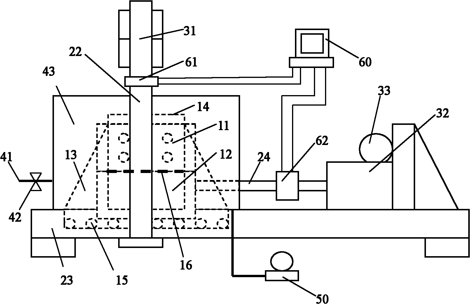 Direct shear testing device of saturated rock soil samples