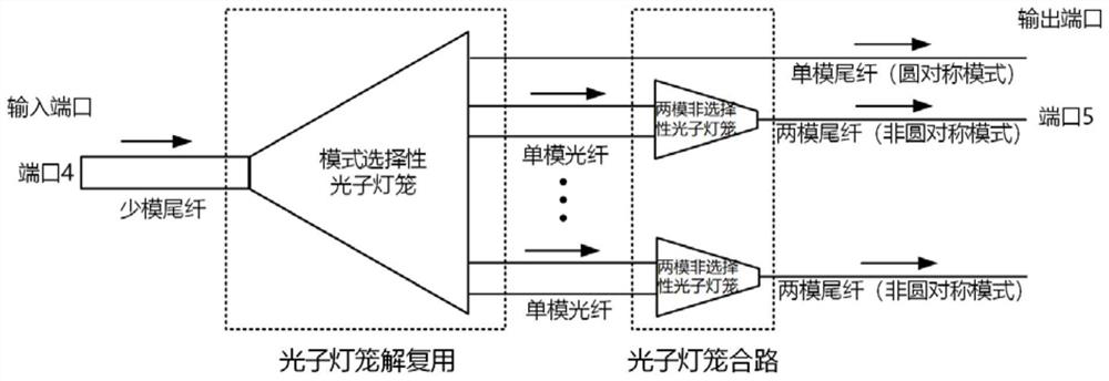 A photonic lantern type degenerate module multiplexer/demultiplexer and transmission method