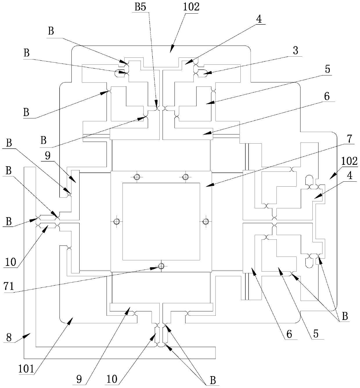 Multi-stage linkage output type multi-freedom-degree micro-displacement platform