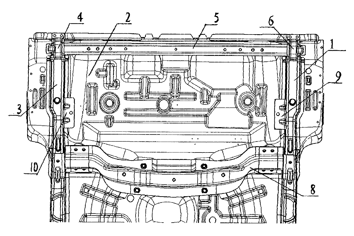 Battery mounting and fixing structure of purely electric automobile