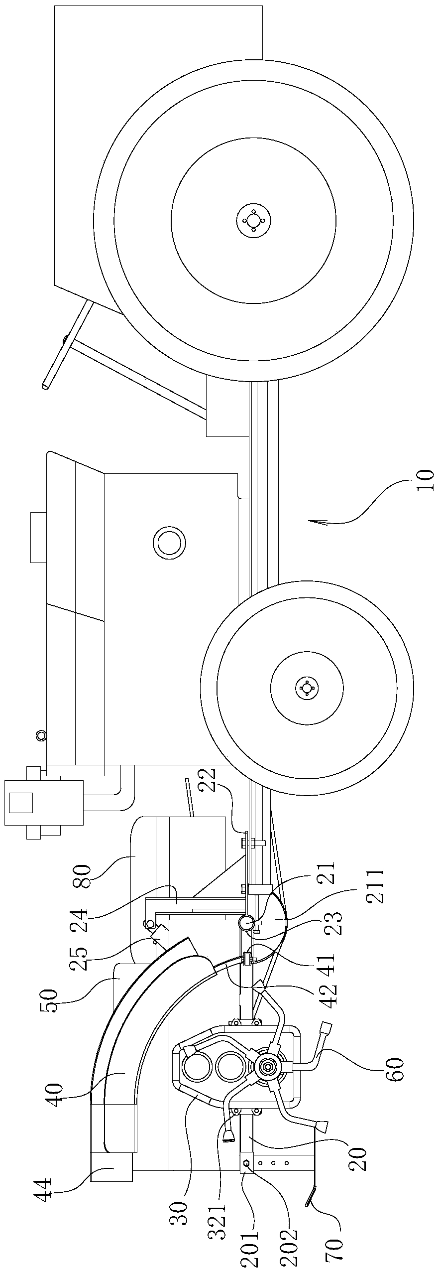 Rotating direction conversion mechanism of cutter assembly of front mounted ditching machine