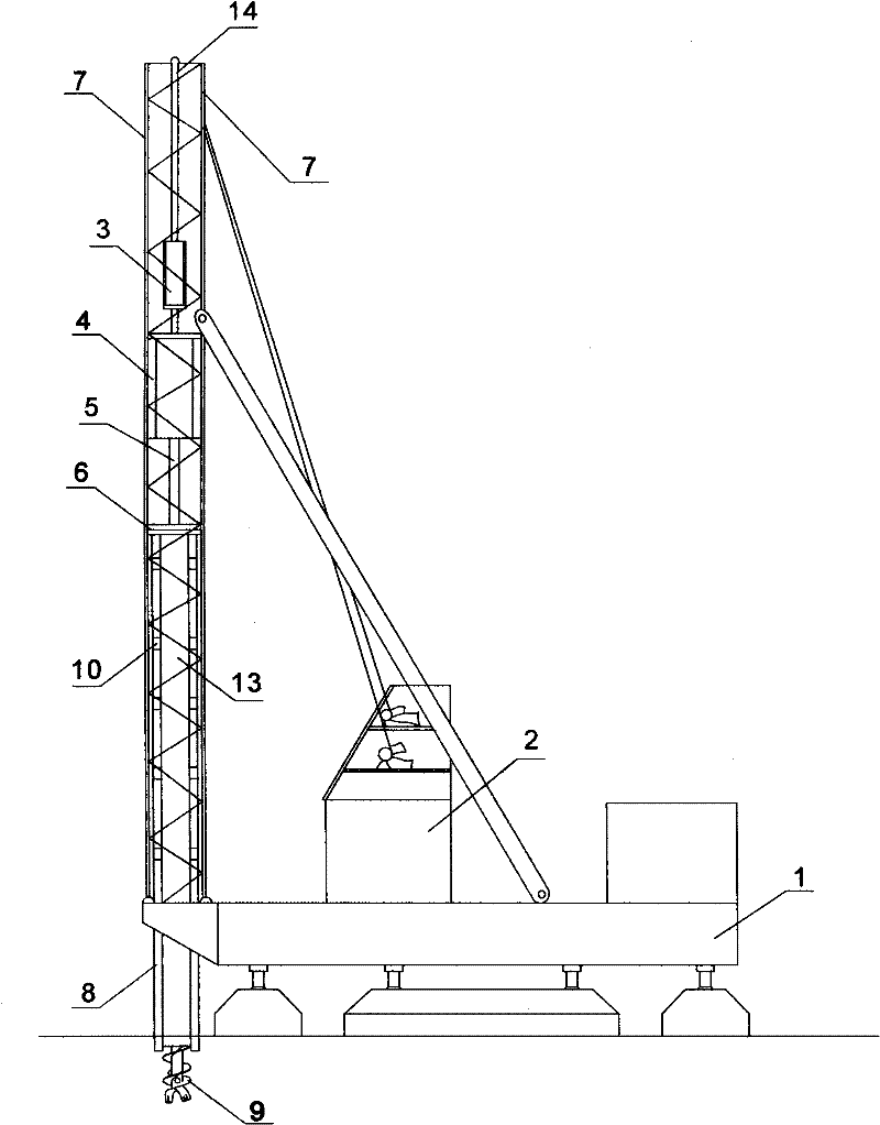 Pile sinking device and method for middle digging hydraulic method pre-stressed centrifugal pipe pile (square pile)