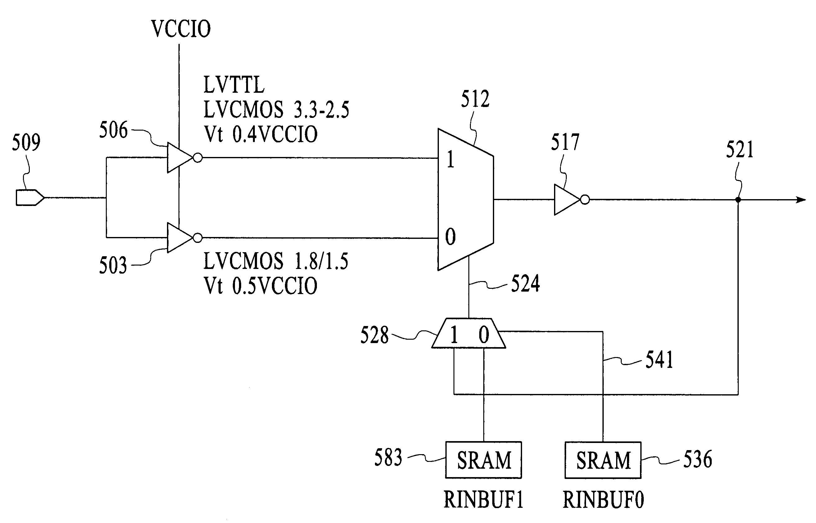 Input buffer with selectable threshold and hysteresis option