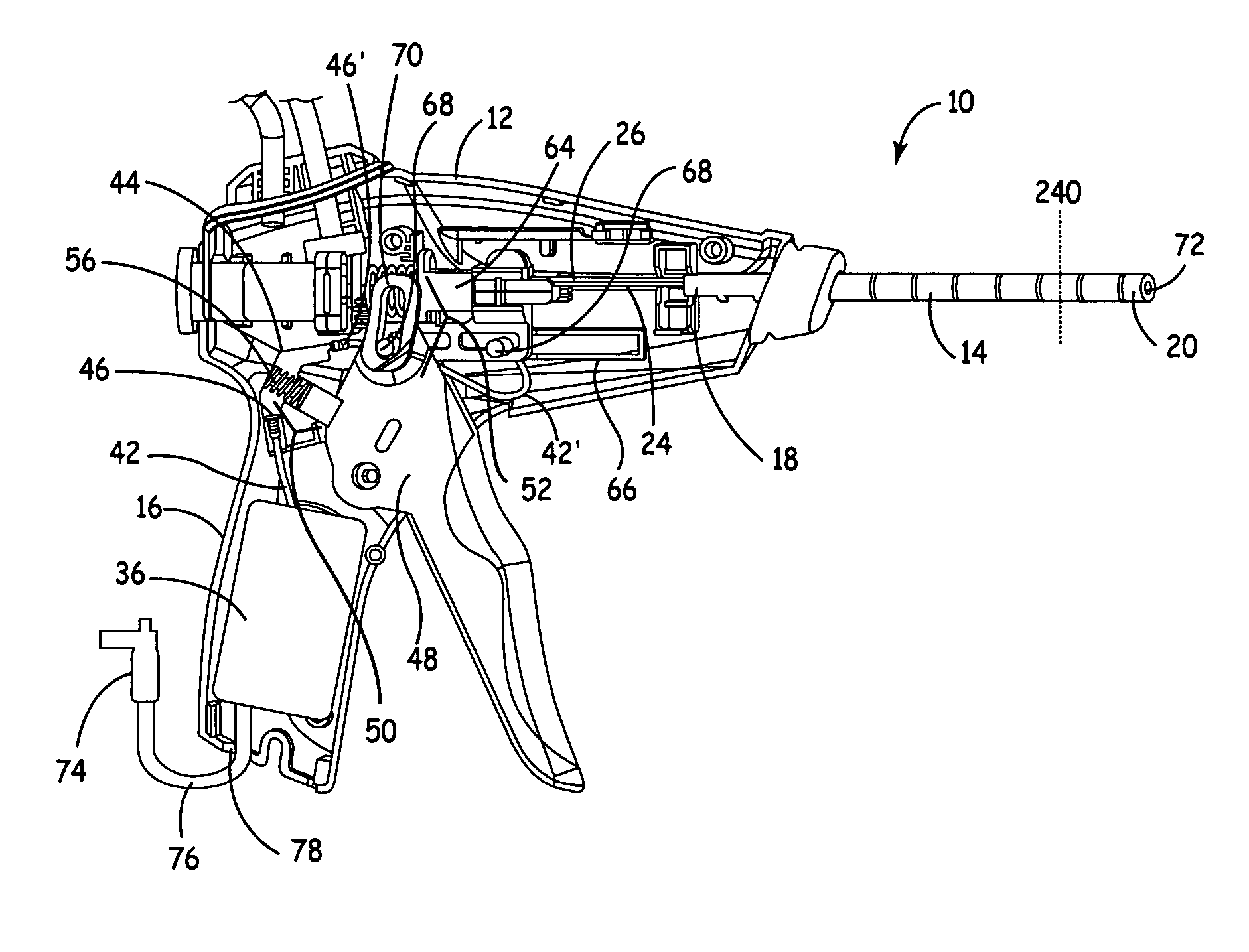 TUNA device with integrated saline reservoir