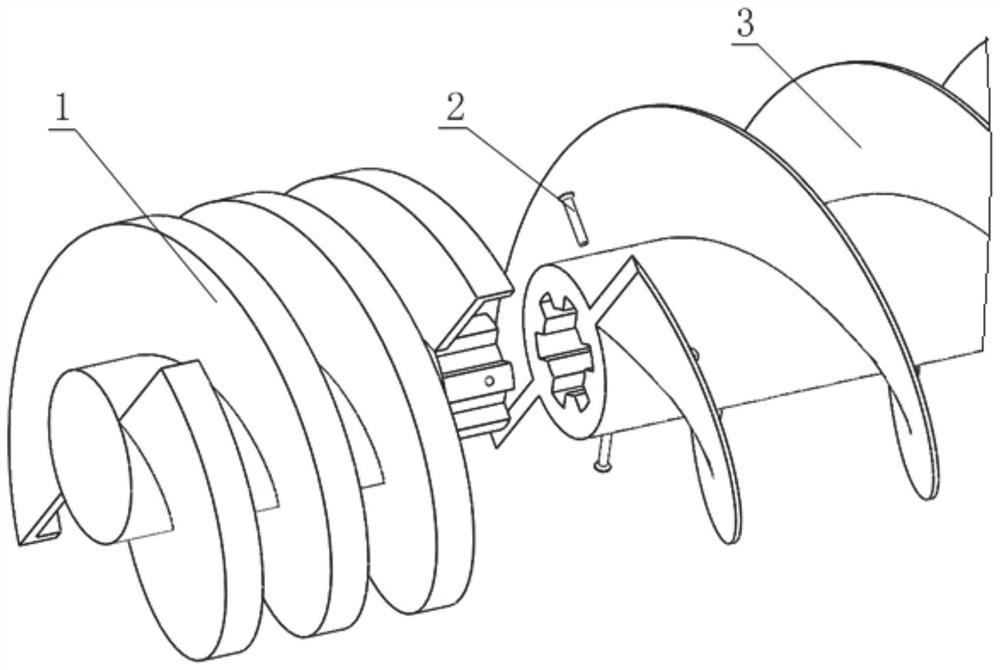 End-fixed assembly type spiral conveying shaft and method