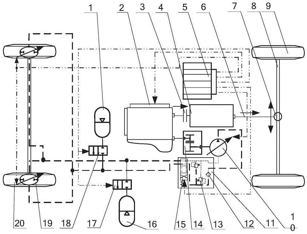 Hub motor hydraulic auxiliary drive system capable of energy recovery and control method thereof