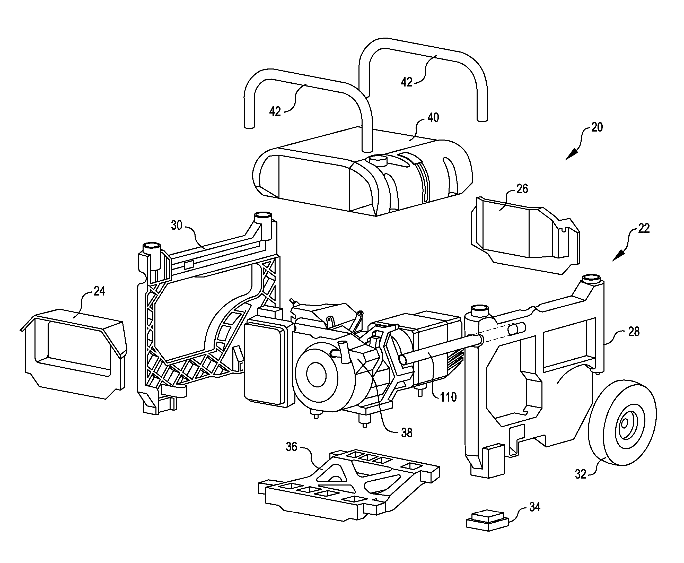 Generator having a plastic frame