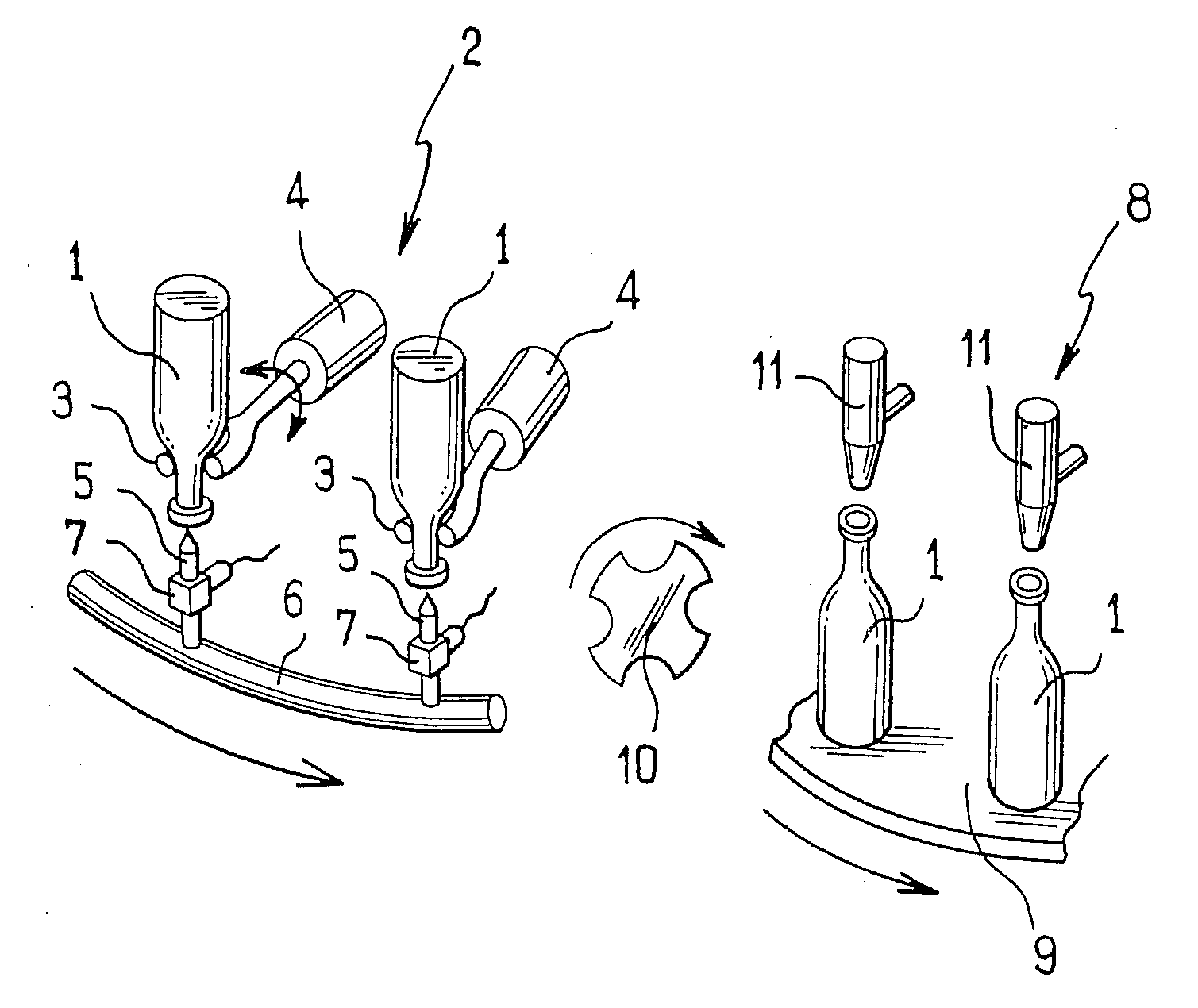 Method of disinfecting containers with a disinfectant and prior heat treatment, and a corresponding installation