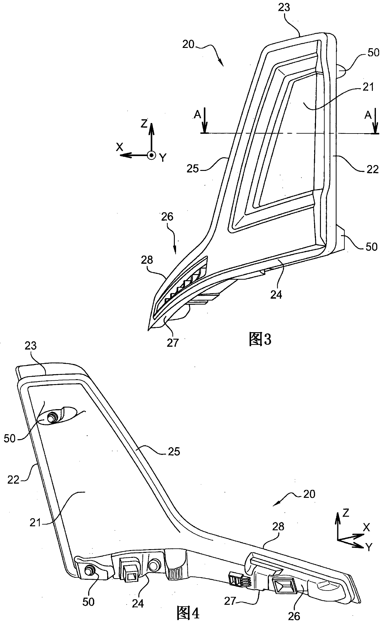 An industrial vehicle cab comprising a step lighting system, a body component with a lighting system, and associated industrial vehicle