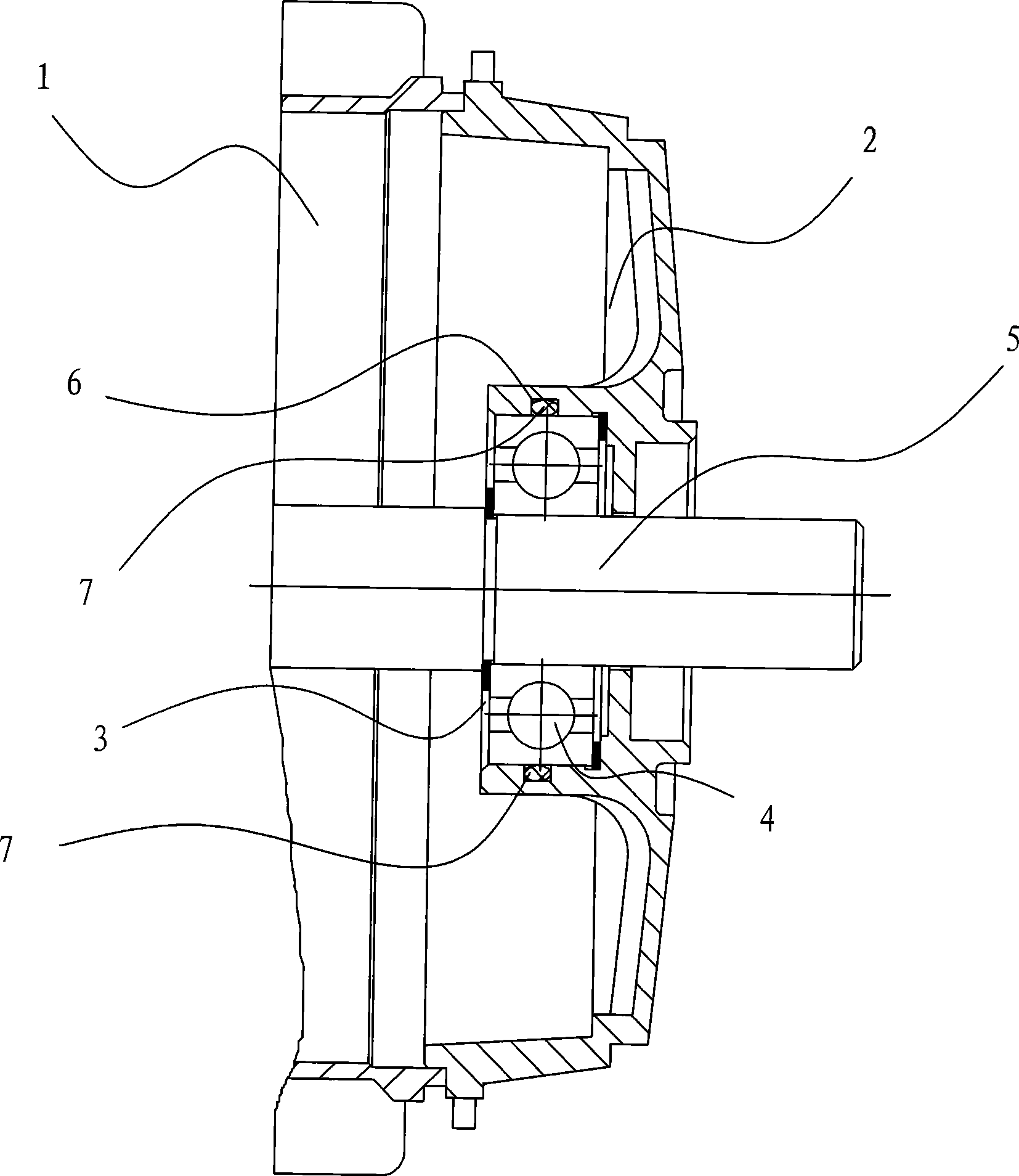 Motor with improved rear cap bearing support construction