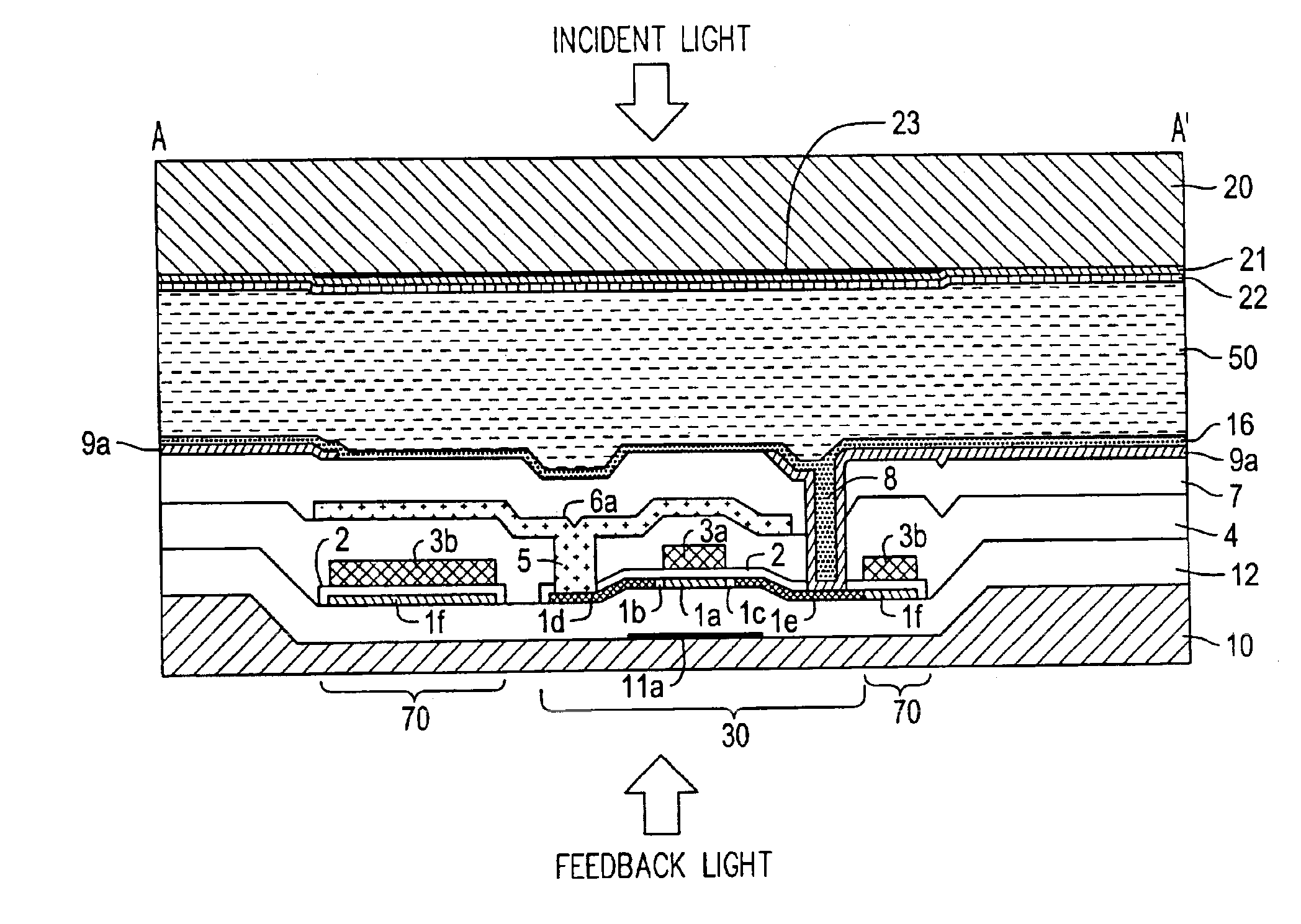 Electro-optical device having a concave recess formed above a substrate in correspondence with a plurality of wirings and an electro-optical apparatus having same
