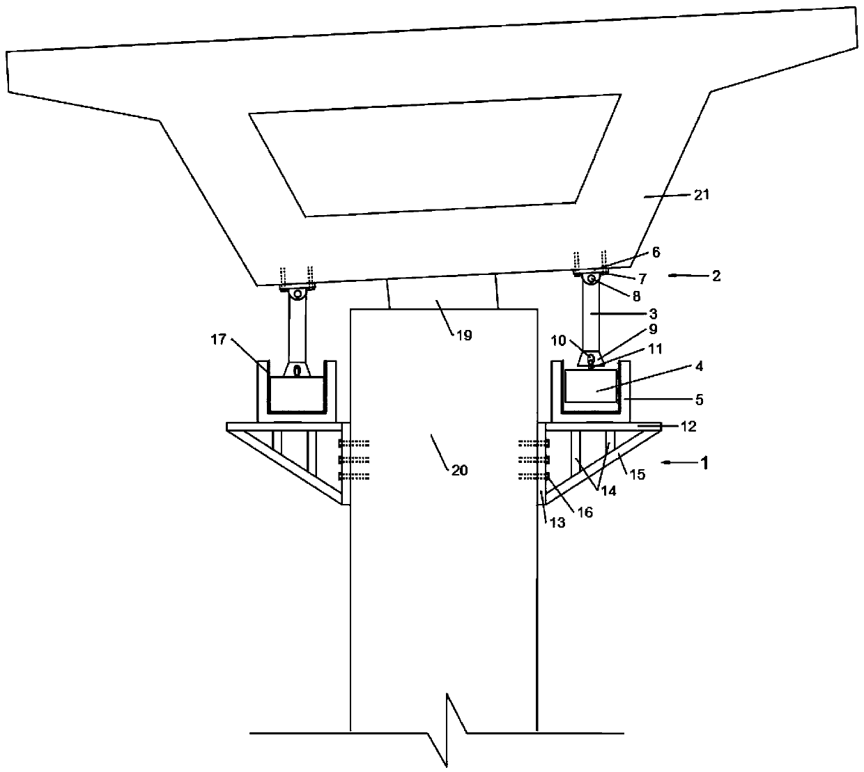 Gravity type anti-overturning device suitable for single-pier bridge