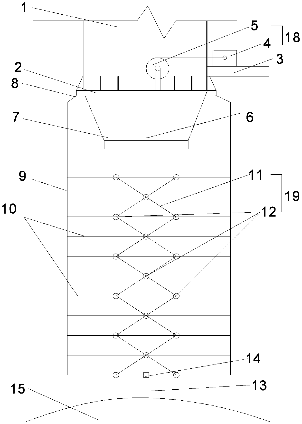 Automatically-telescoping dust removal device used by stacking machine for stacking, and operation method thereof